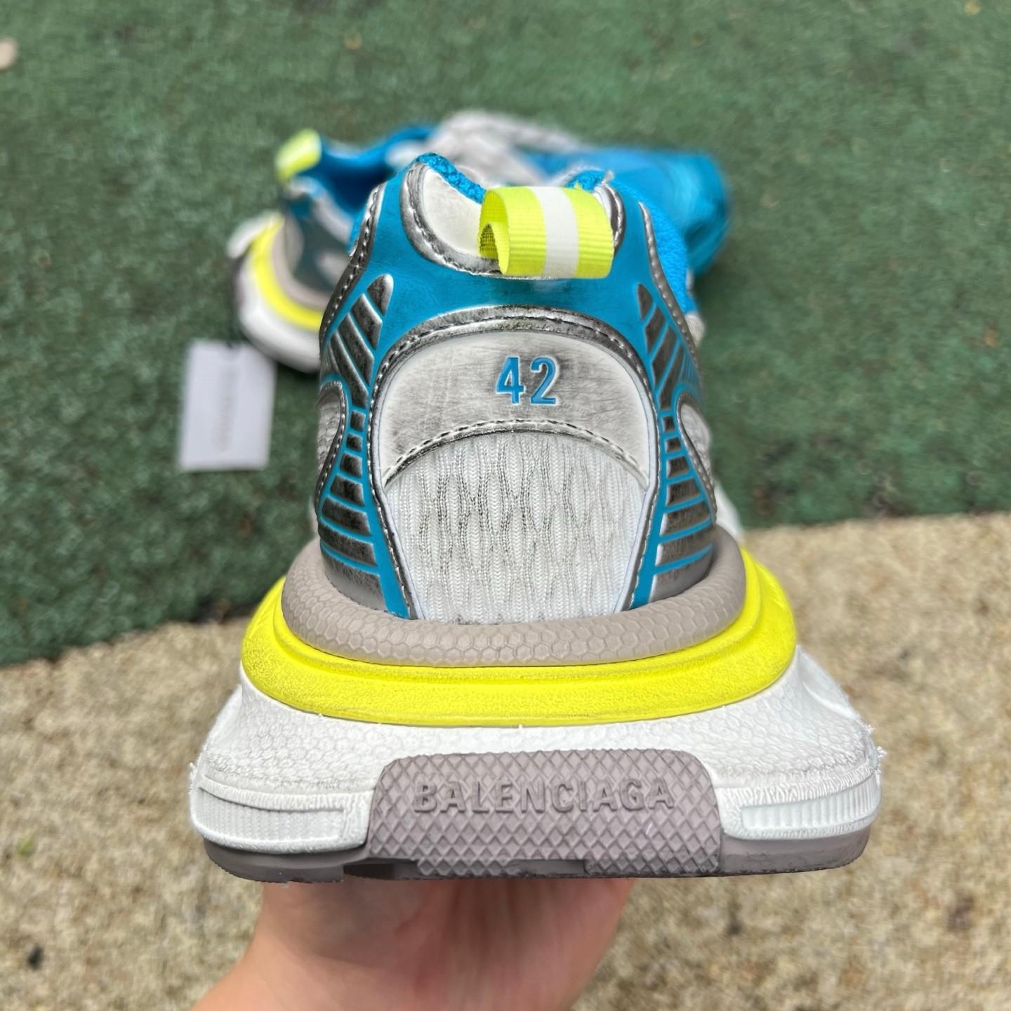Balenciaga 3XL Toe Spray Sneaker In white, blue and yellow - DopestKickz