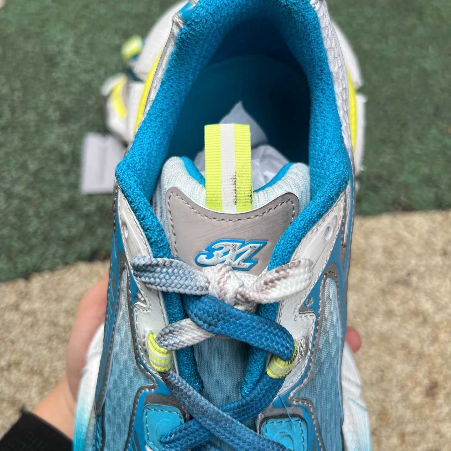 Balenciaga 3XL Toe Spray Sneaker In white, blue and yellow - DopestKickz