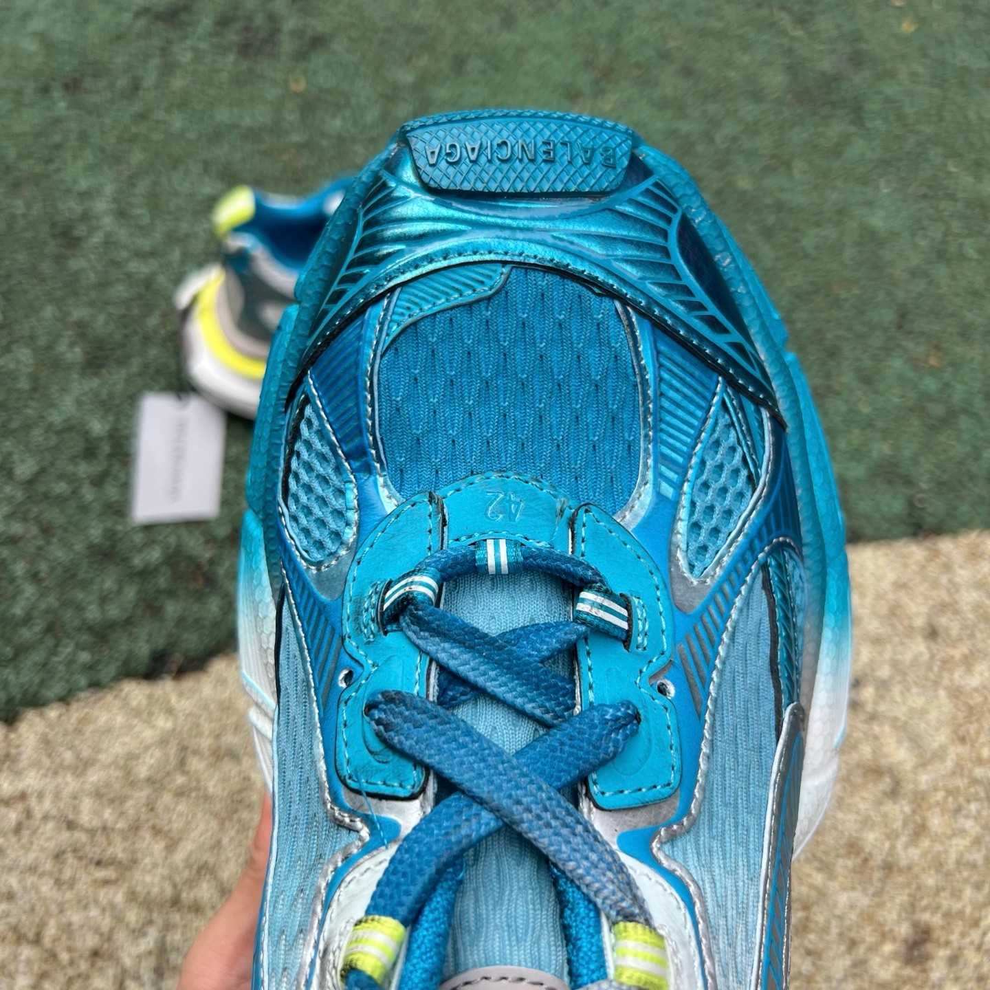 Balenciaga 3XL Toe Spray Sneaker In white, blue and yellow - DopestKickz