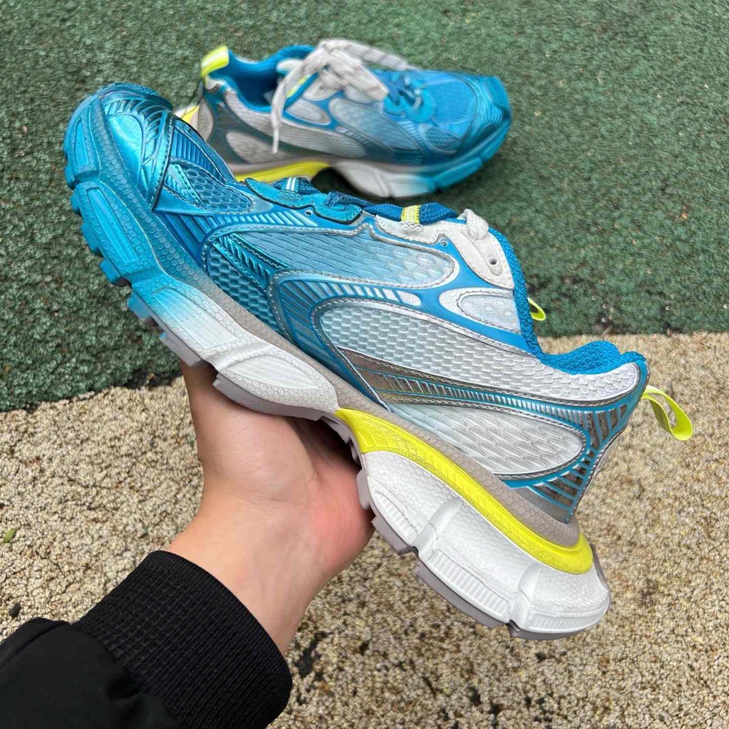 Balenciaga 3XL Toe Spray Sneaker In white, blue and yellow - DopestKickz