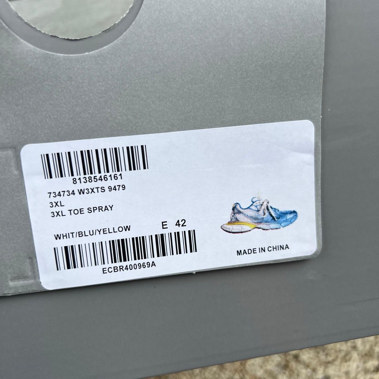 Balenciaga 3XL Toe Spray Sneaker In white, blue and yellow - DopestKickz