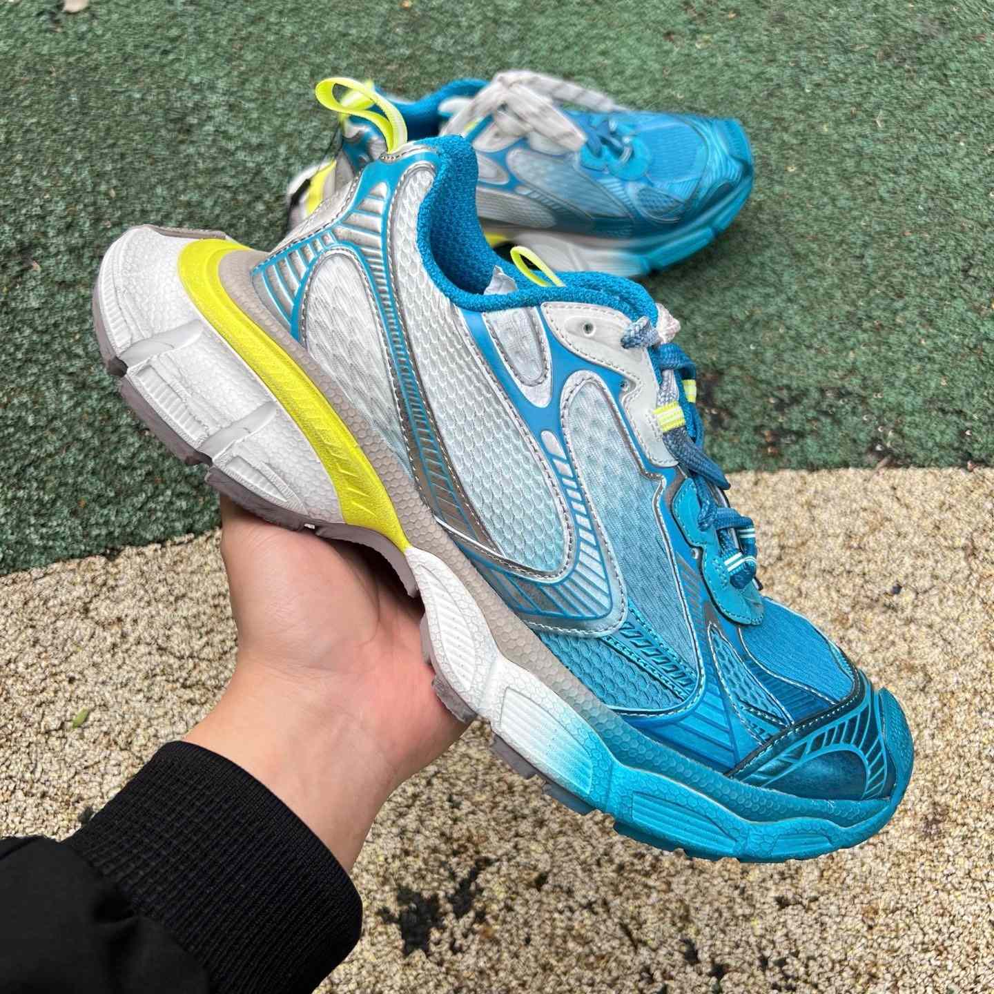 Balenciaga 3XL Toe Spray Sneaker In white, blue and yellow - DopestKickz