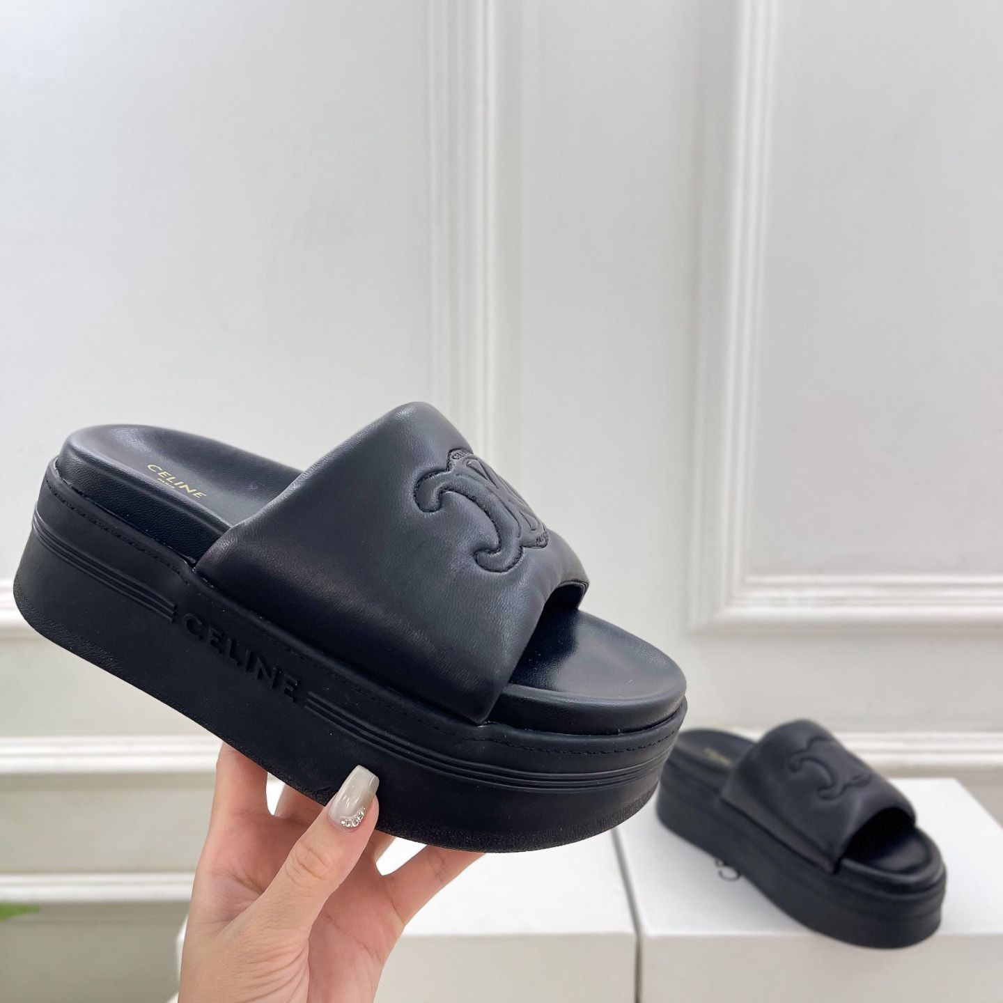 Celine Block Slide With Triomphe In Lambskin - DopestKickz