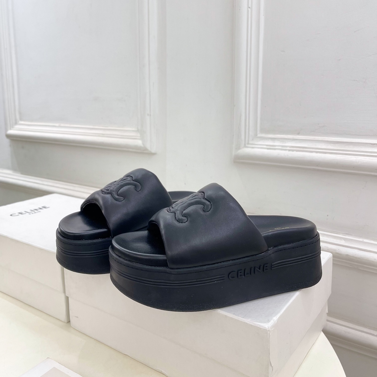 Celine Block Slide With Triomphe In Lambskin - DopestKickz