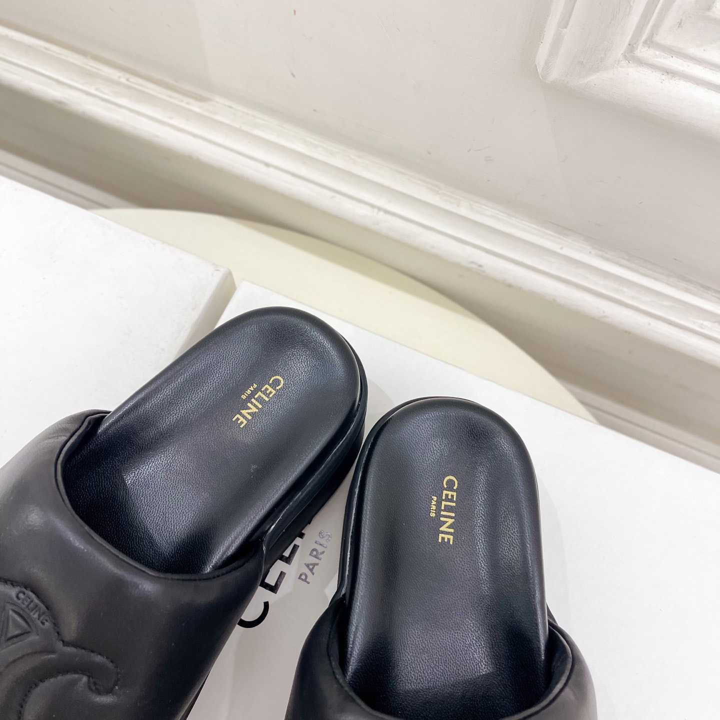 Celine Block Slide With Triomphe In Lambskin - DopestKickz