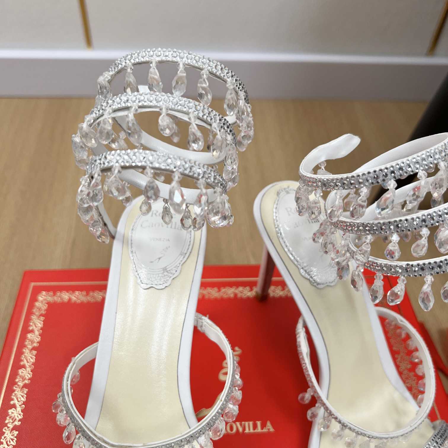 Rene Caovilla Jeweled Chandelier Crystal Teal Sandal  95mm - DopestKickz