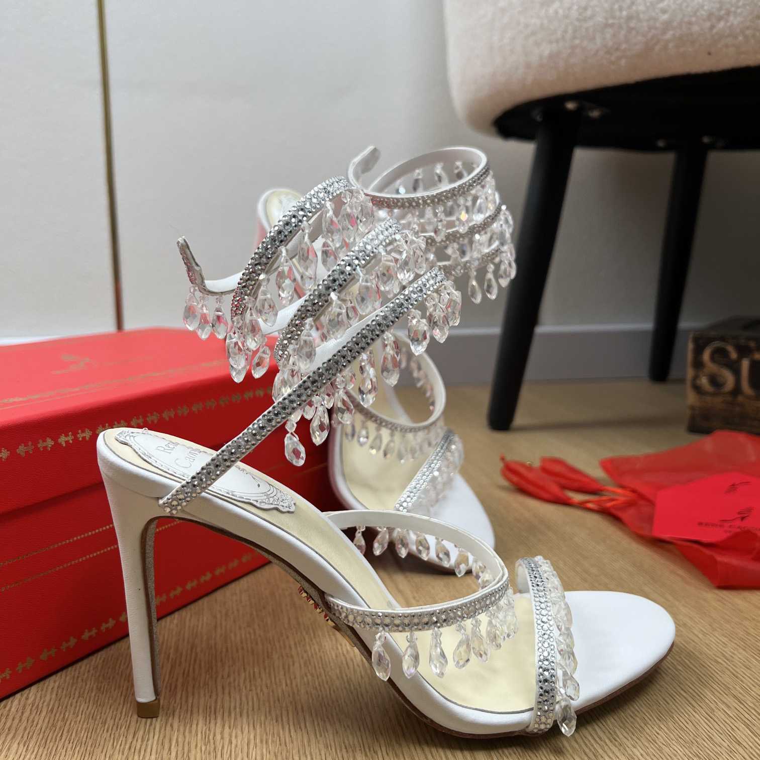 Rene Caovilla Jeweled Chandelier Crystal Teal Sandal  95mm - DopestKickz