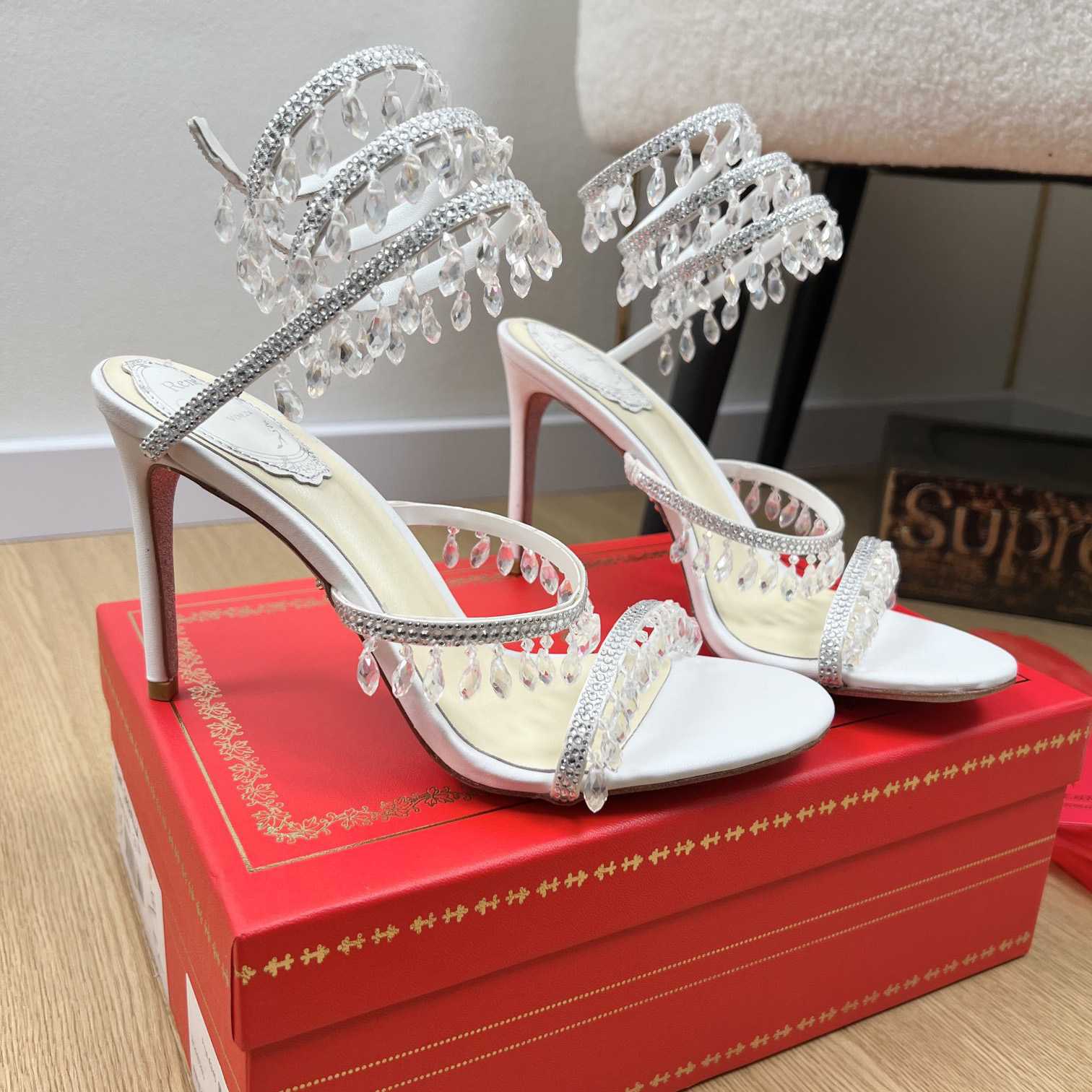 Rene Caovilla Jeweled Chandelier Crystal Teal Sandal  95mm - DopestKickz