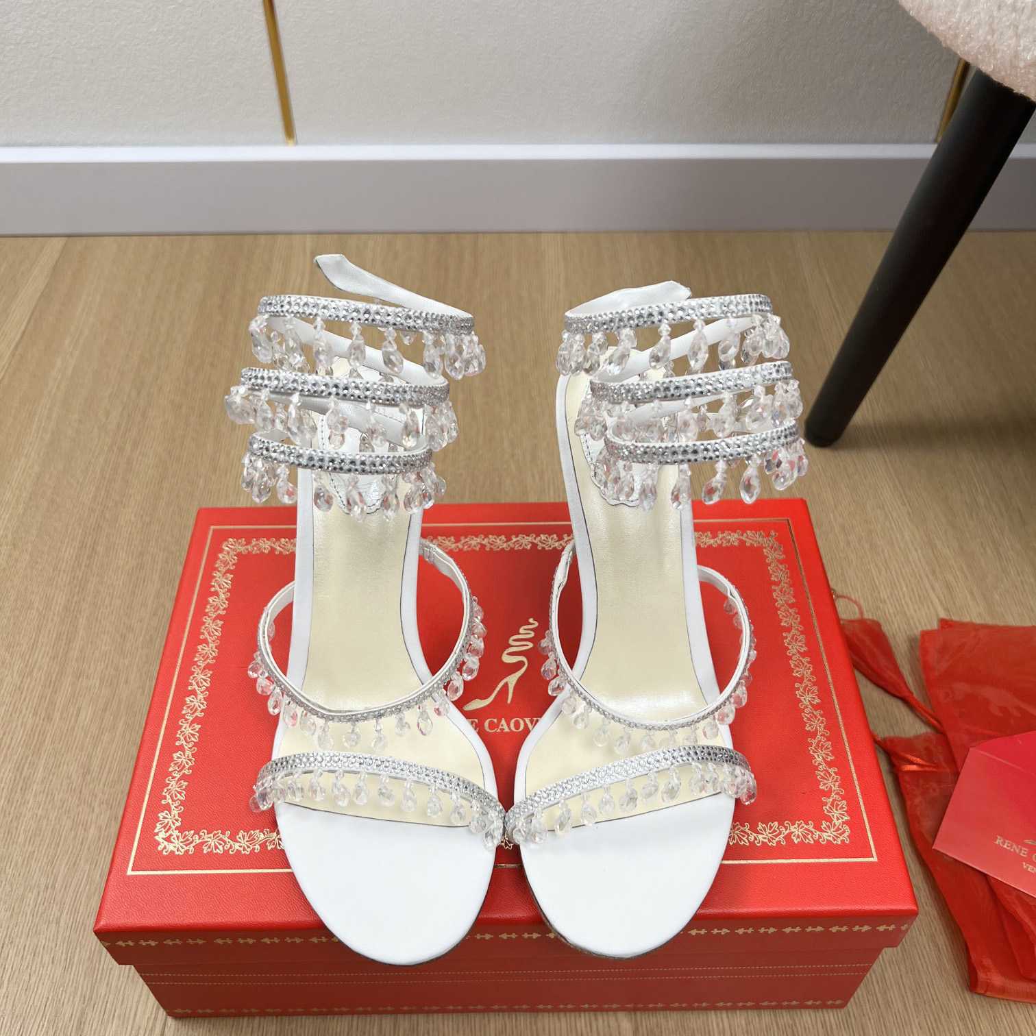 Rene Caovilla Jeweled Chandelier Crystal Teal Sandal  95mm - DopestKickz