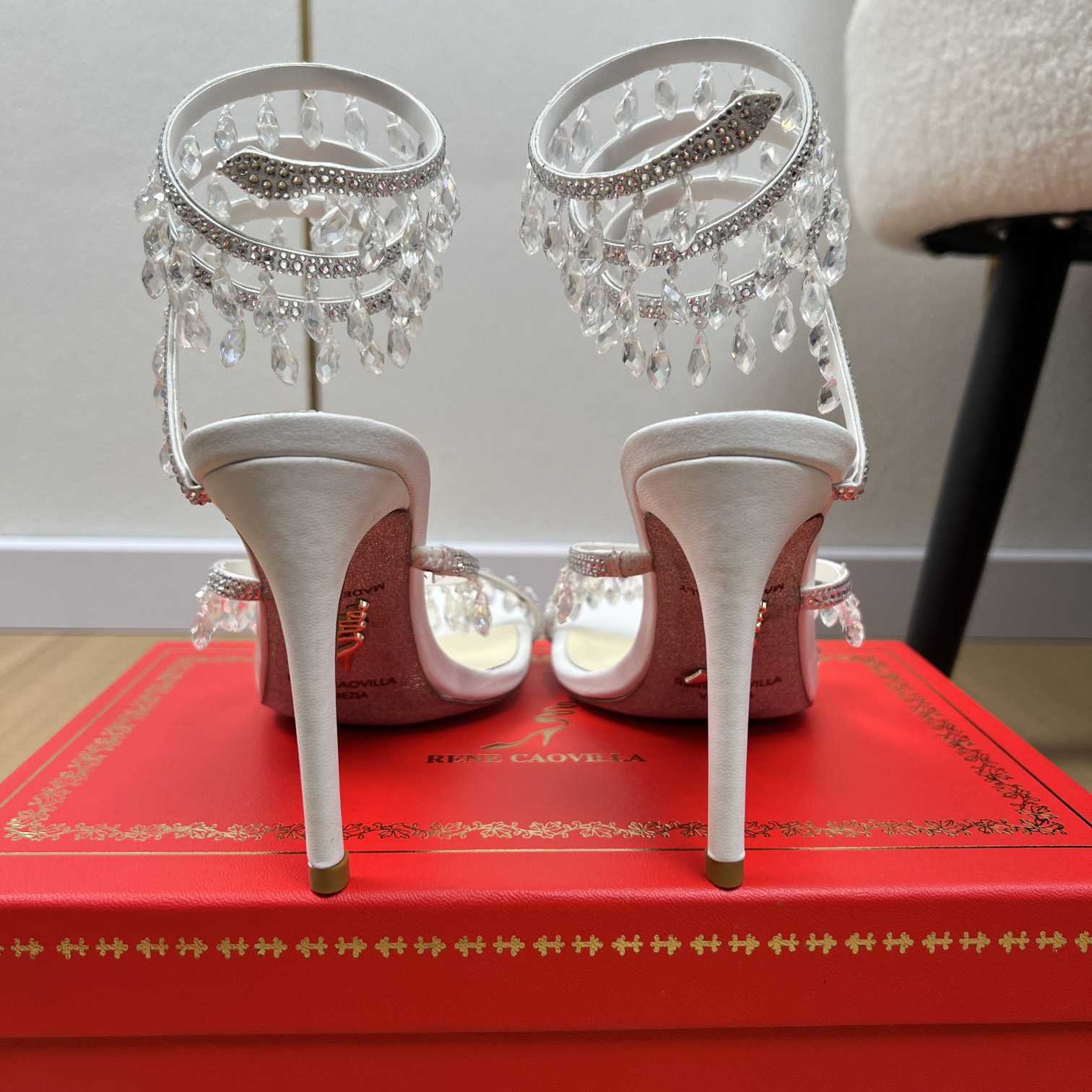 Rene Caovilla Jeweled Chandelier Crystal Teal Sandal  95mm - DopestKickz