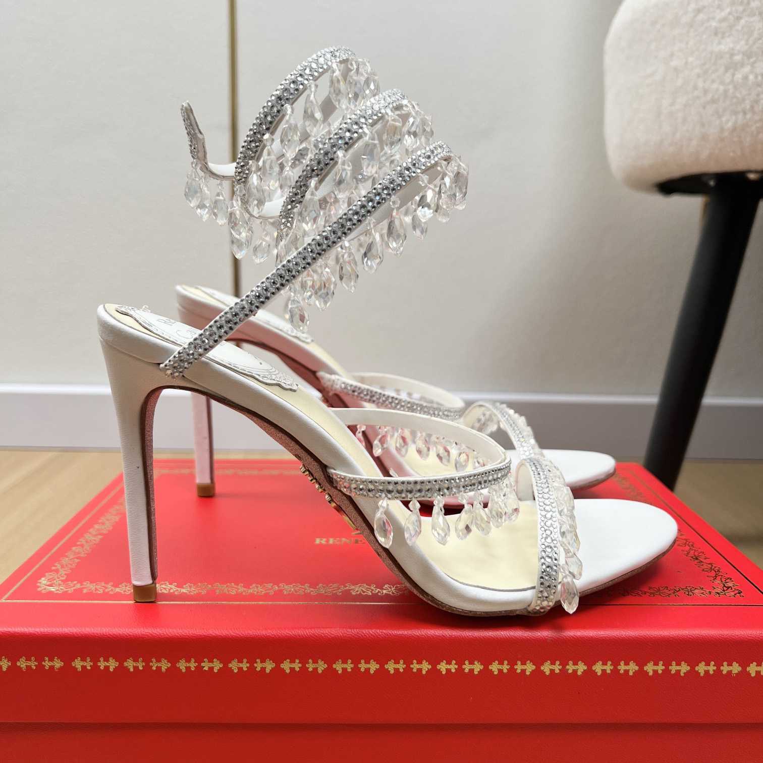 Rene Caovilla Jeweled Chandelier Crystal Teal Sandal  95mm - DopestKickz