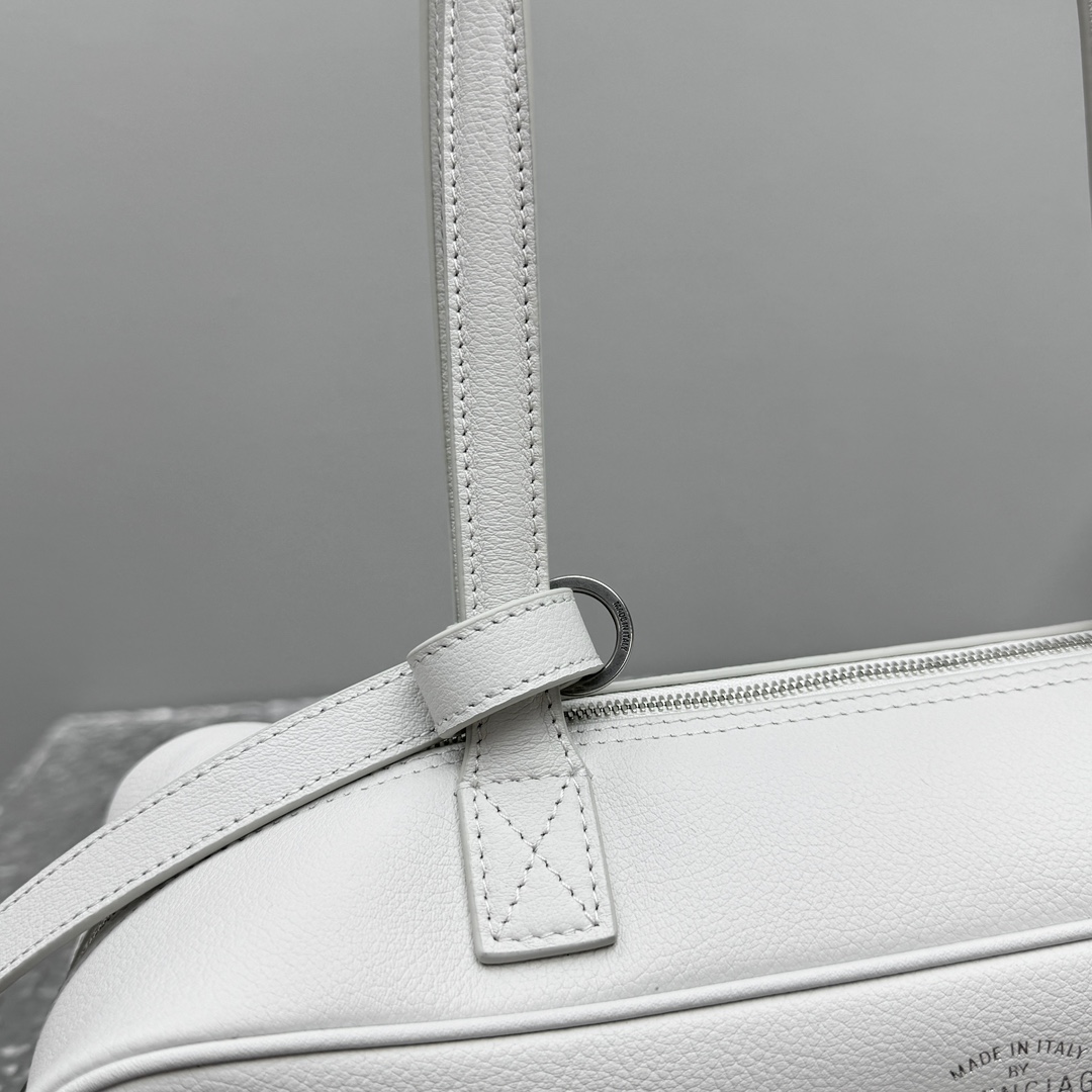 Balenciaga Carrie Bowling Bag Small In White - DopestKickz