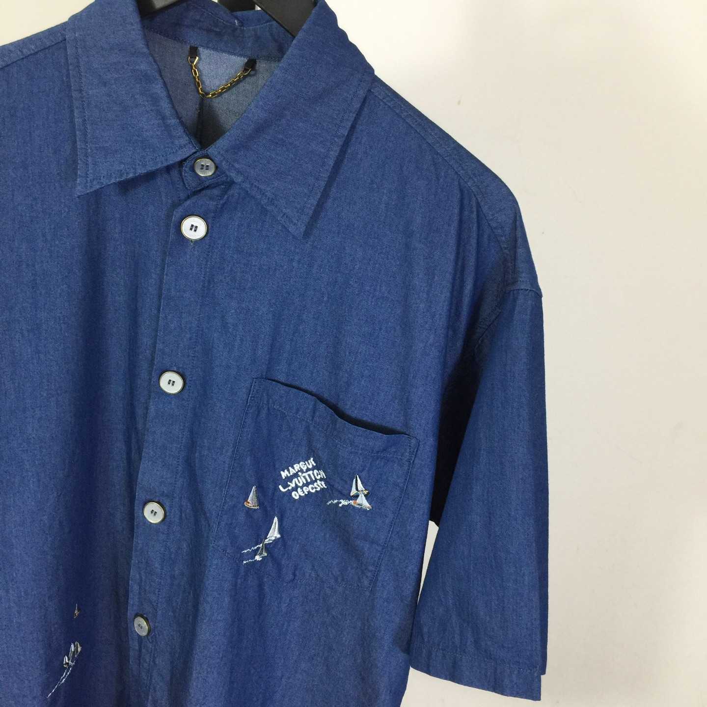 Louis Vuitton Embroidered Chambray Short-Sleeved Shirt   1AHVVX - DopestKickz