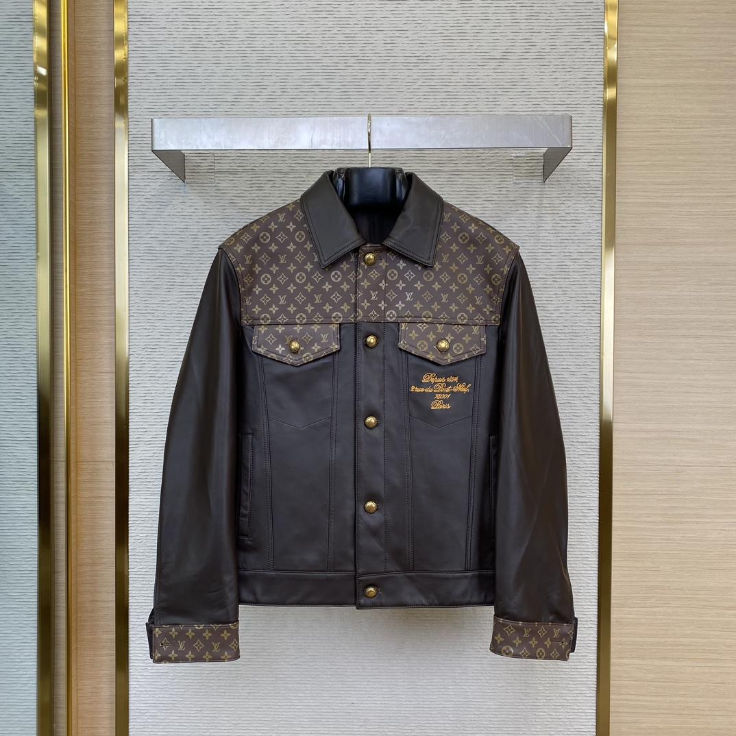 Louis Vuitton Embellished Leather Trucker Jacket  1AHBYF - DopestKickz