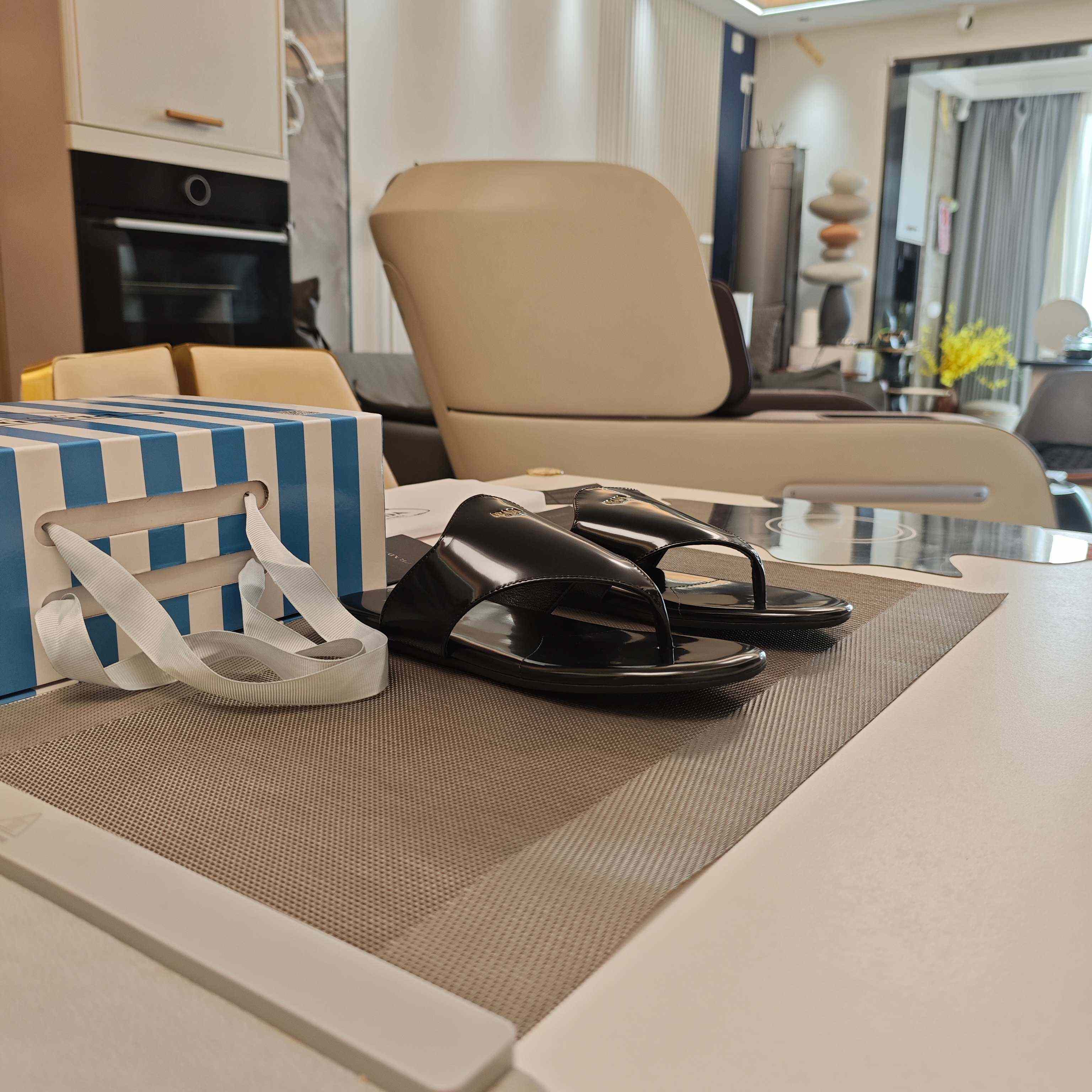 Prada Brushed Leather Thong Sandals - DopestKickz