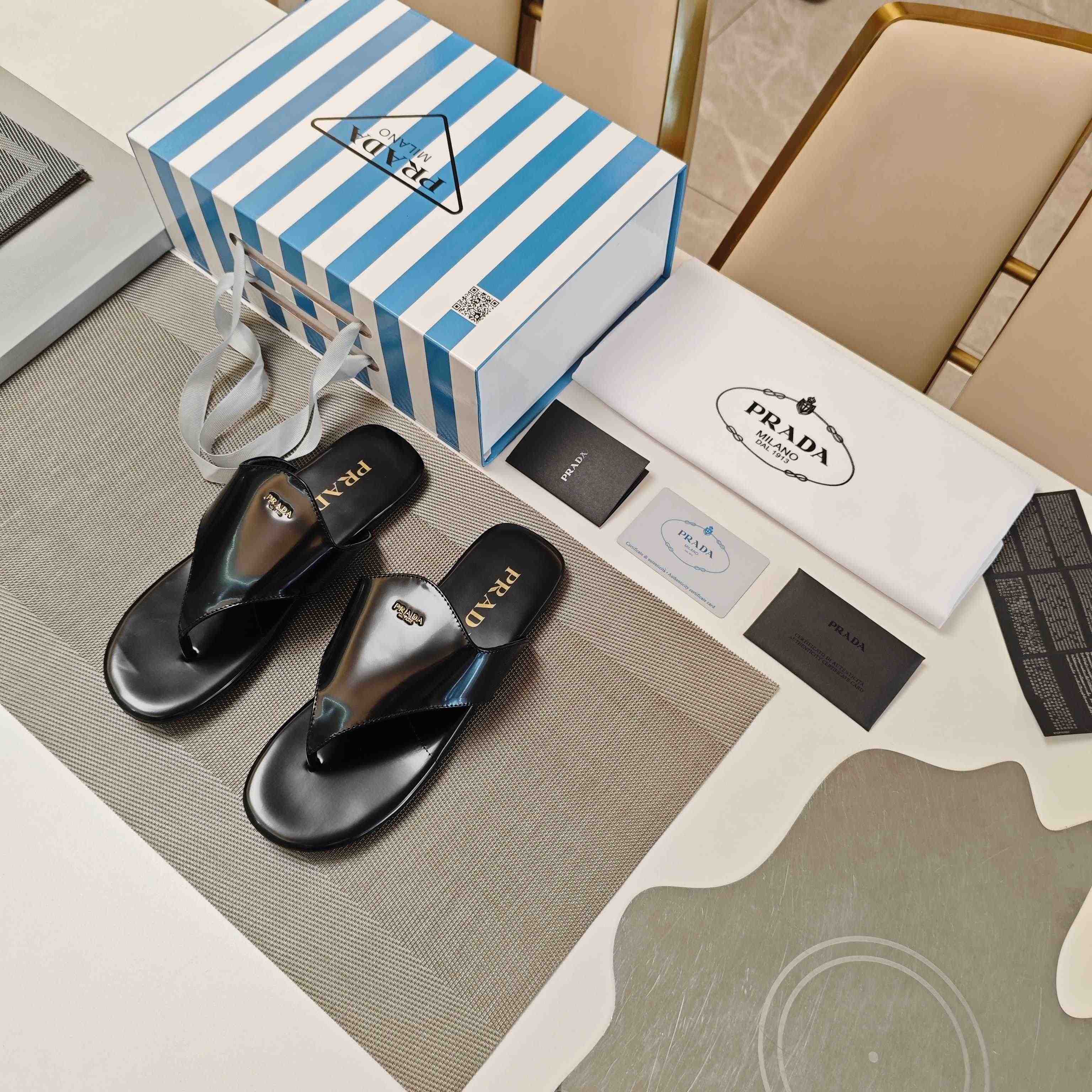 Prada Brushed Leather Thong Sandals - DopestKickz