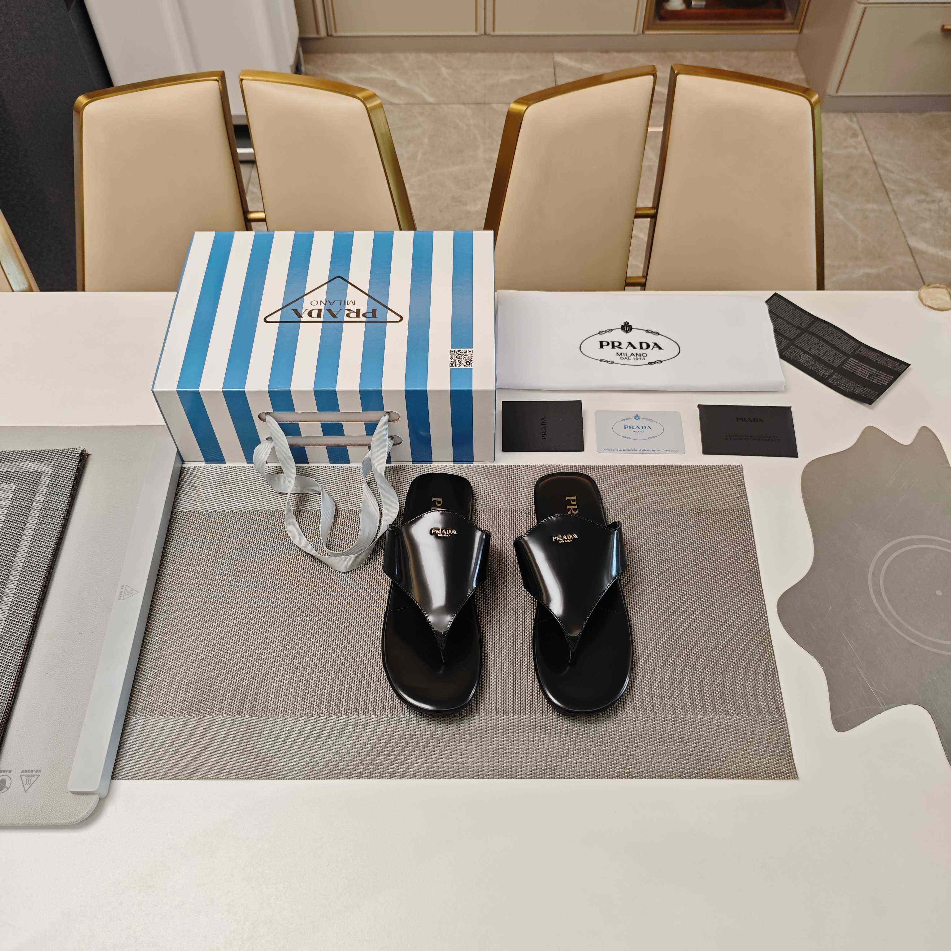 Prada Brushed Leather Thong Sandals - DopestKickz