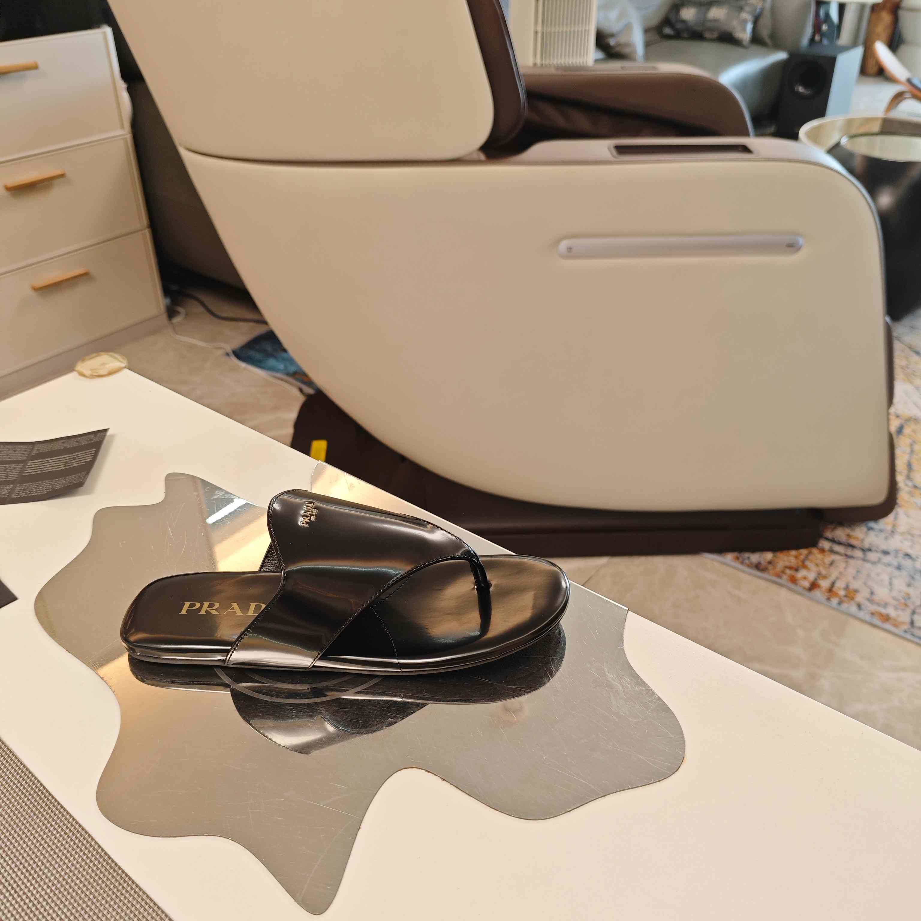 Prada Brushed Leather Thong Sandals - DopestKickz