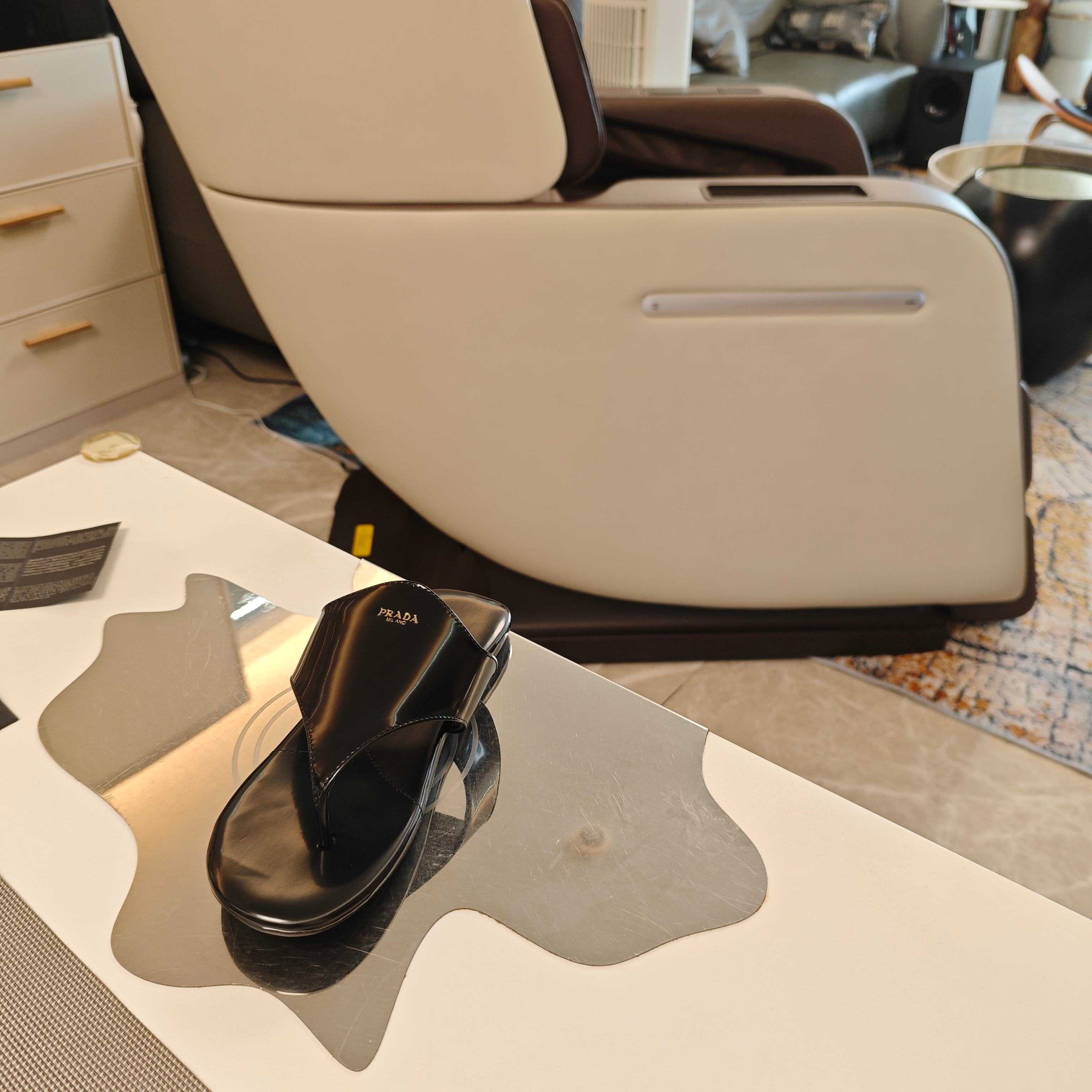 Prada Brushed Leather Thong Sandals - DopestKickz