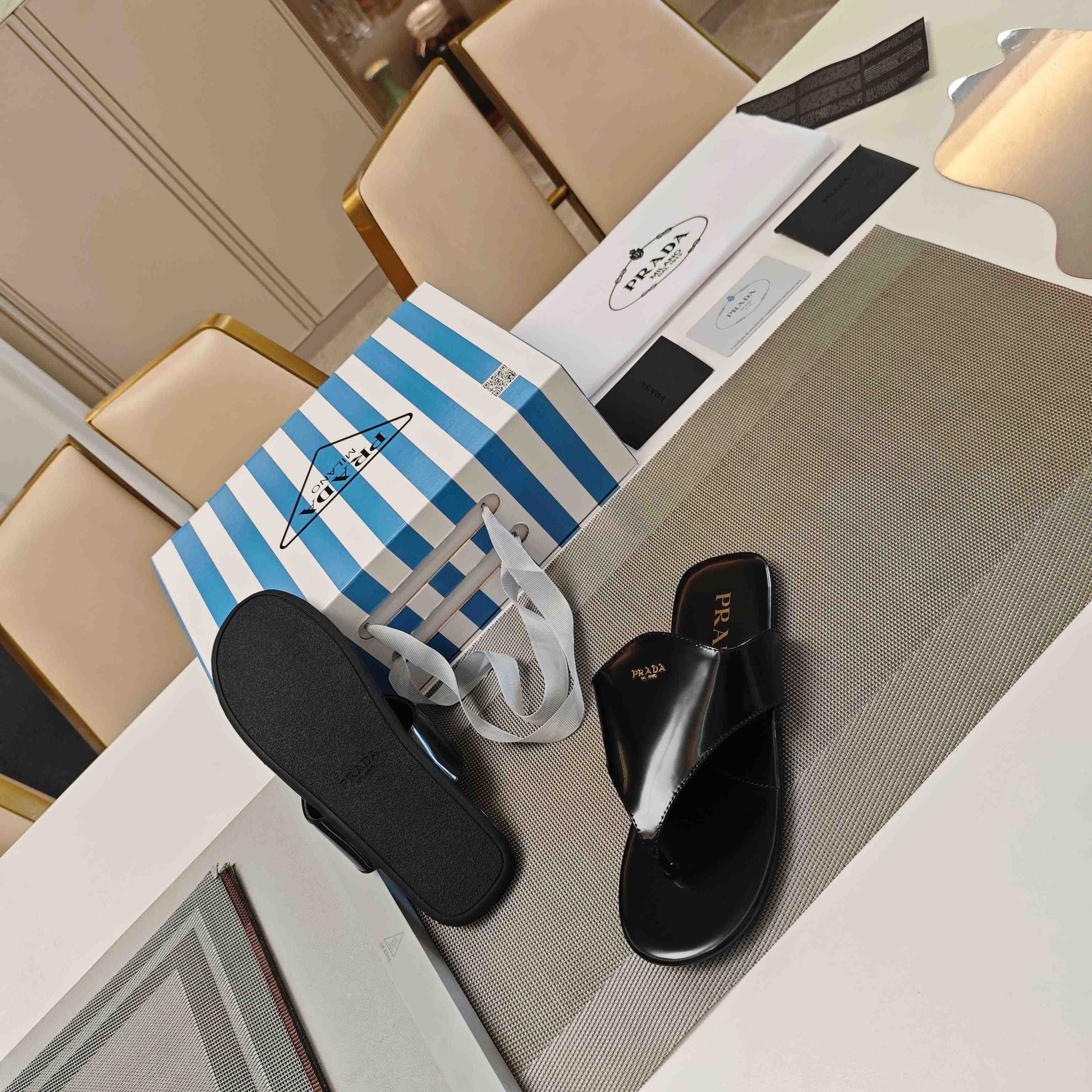 Prada Brushed Leather Thong Sandals - DopestKickz