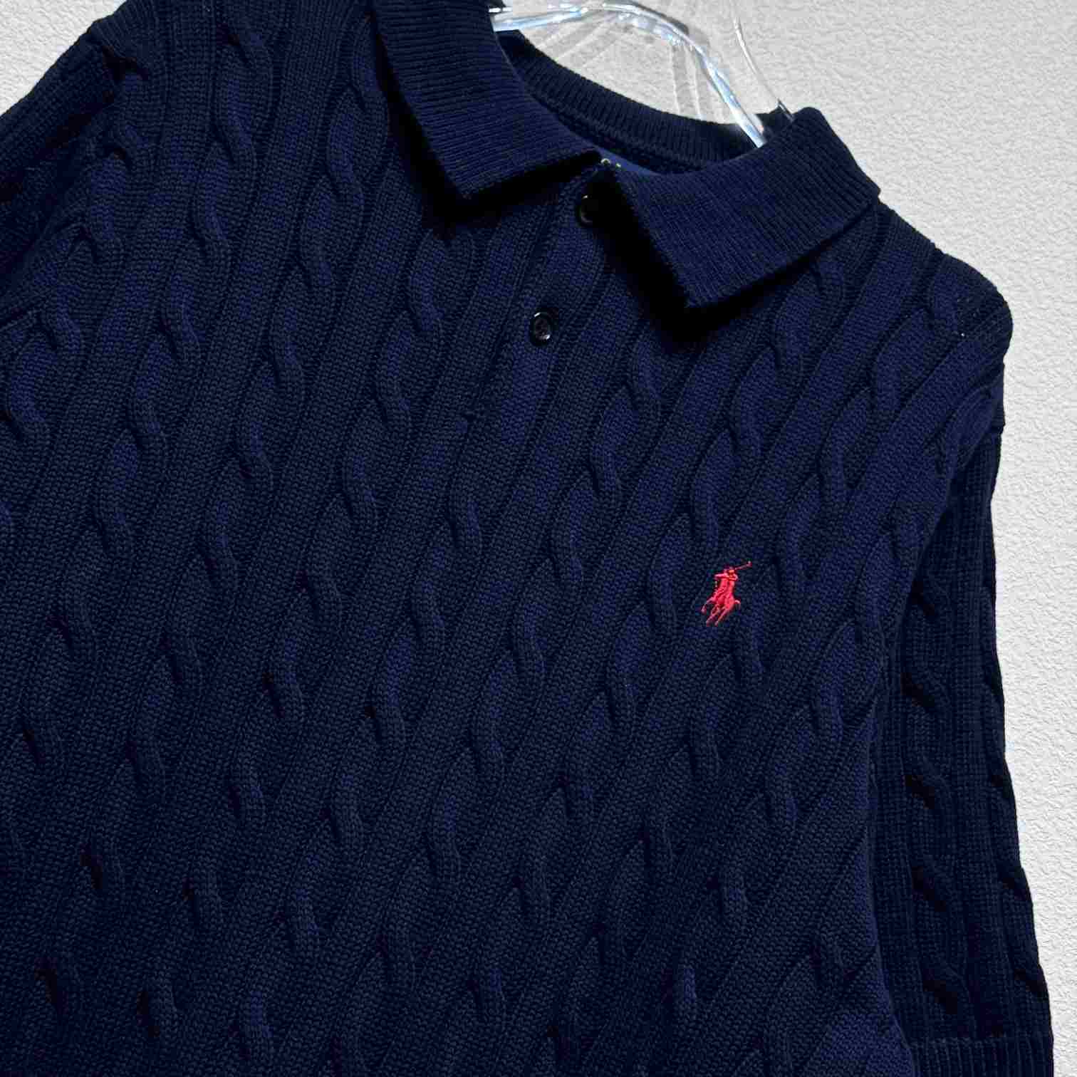 Ralph Lauren Cable-Knit Cotton Polo-Collar Sweater - DopestKickz