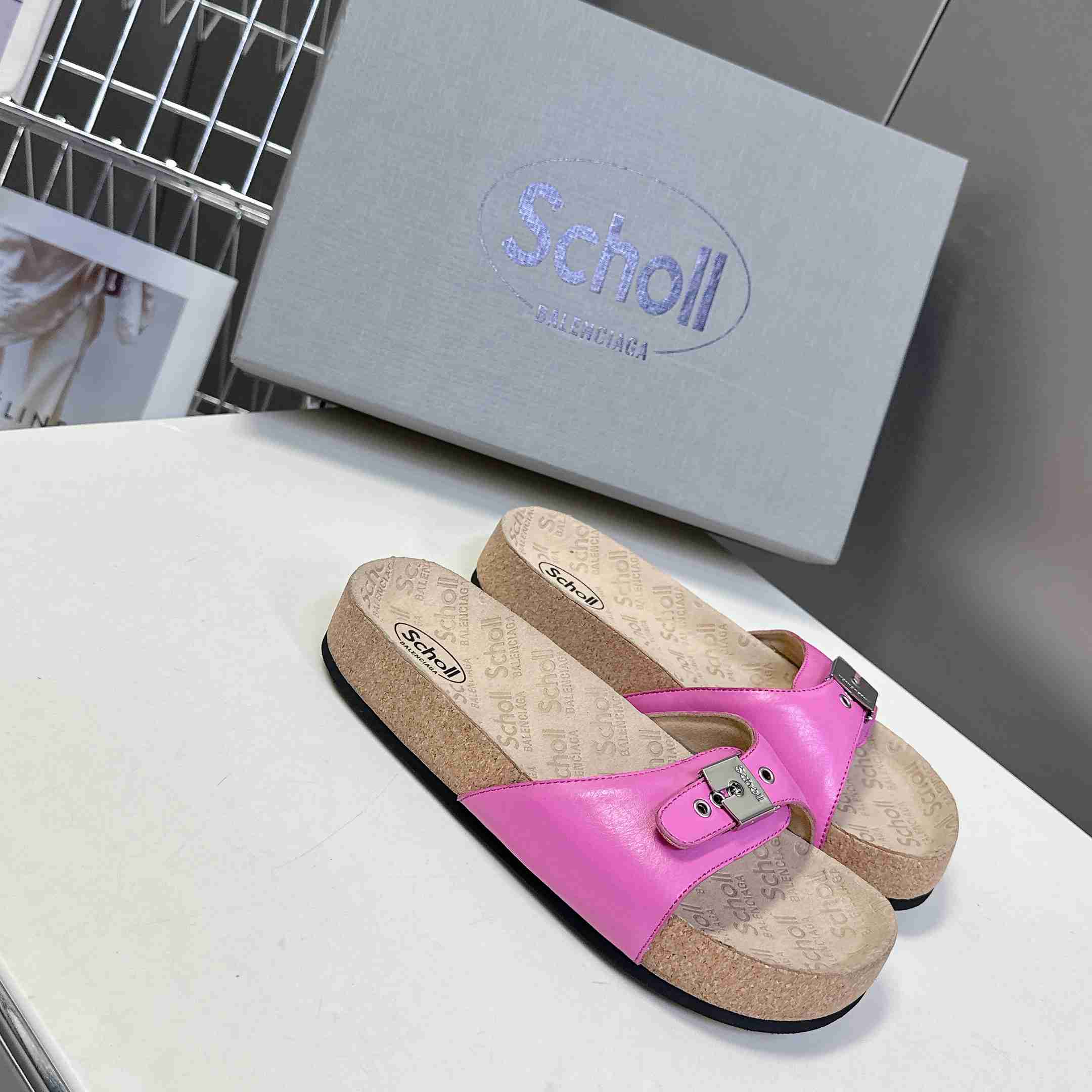 Balenciaga Scholl Flat Sandal In Glossy Pink - DopestKickz