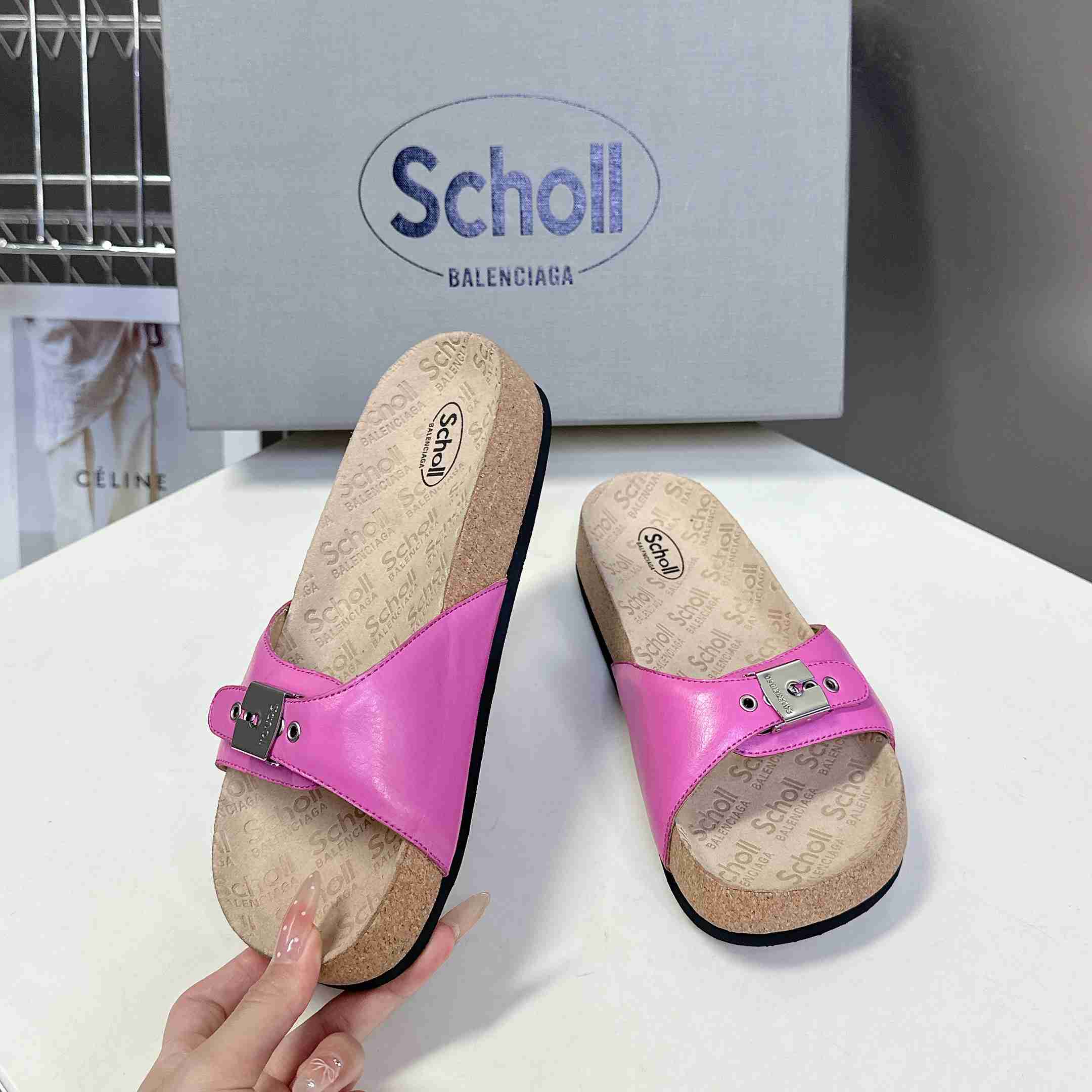 Balenciaga Scholl Flat Sandal In Glossy Pink - DopestKickz