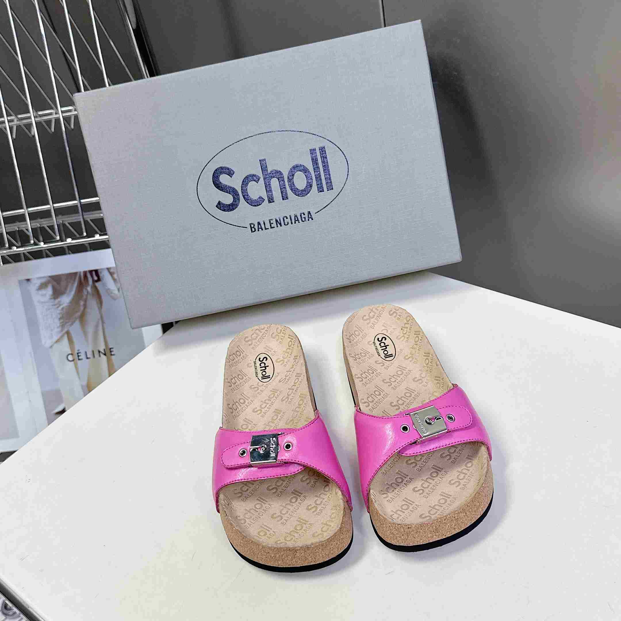 Balenciaga Scholl Flat Sandal In Glossy Pink - DopestKickz