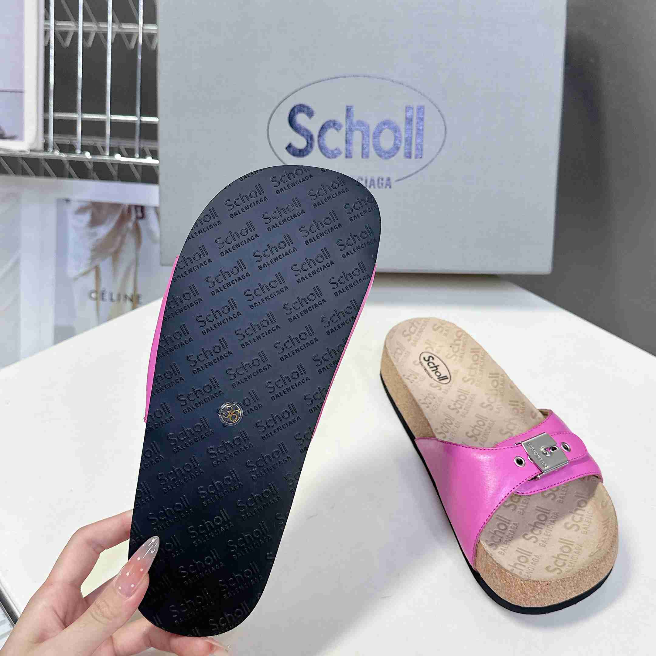 Balenciaga Scholl Flat Sandal In Glossy Pink - DopestKickz