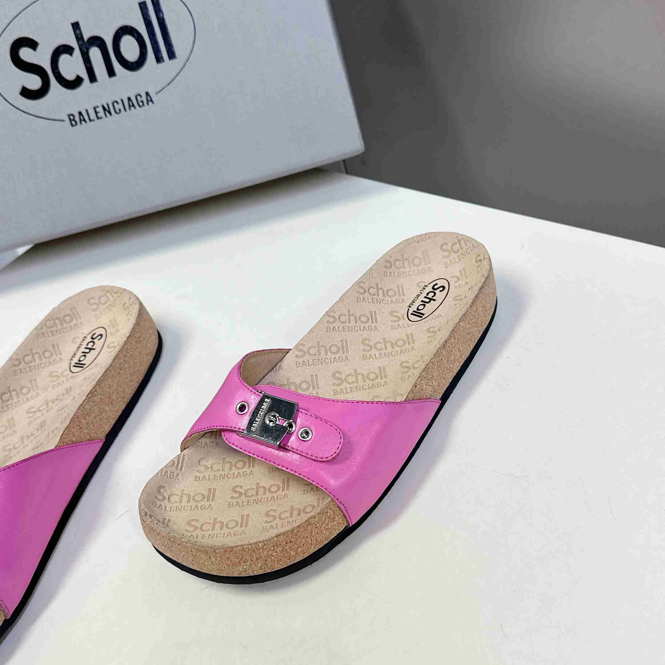 Balenciaga Scholl Flat Sandal In Glossy Pink - DopestKickz