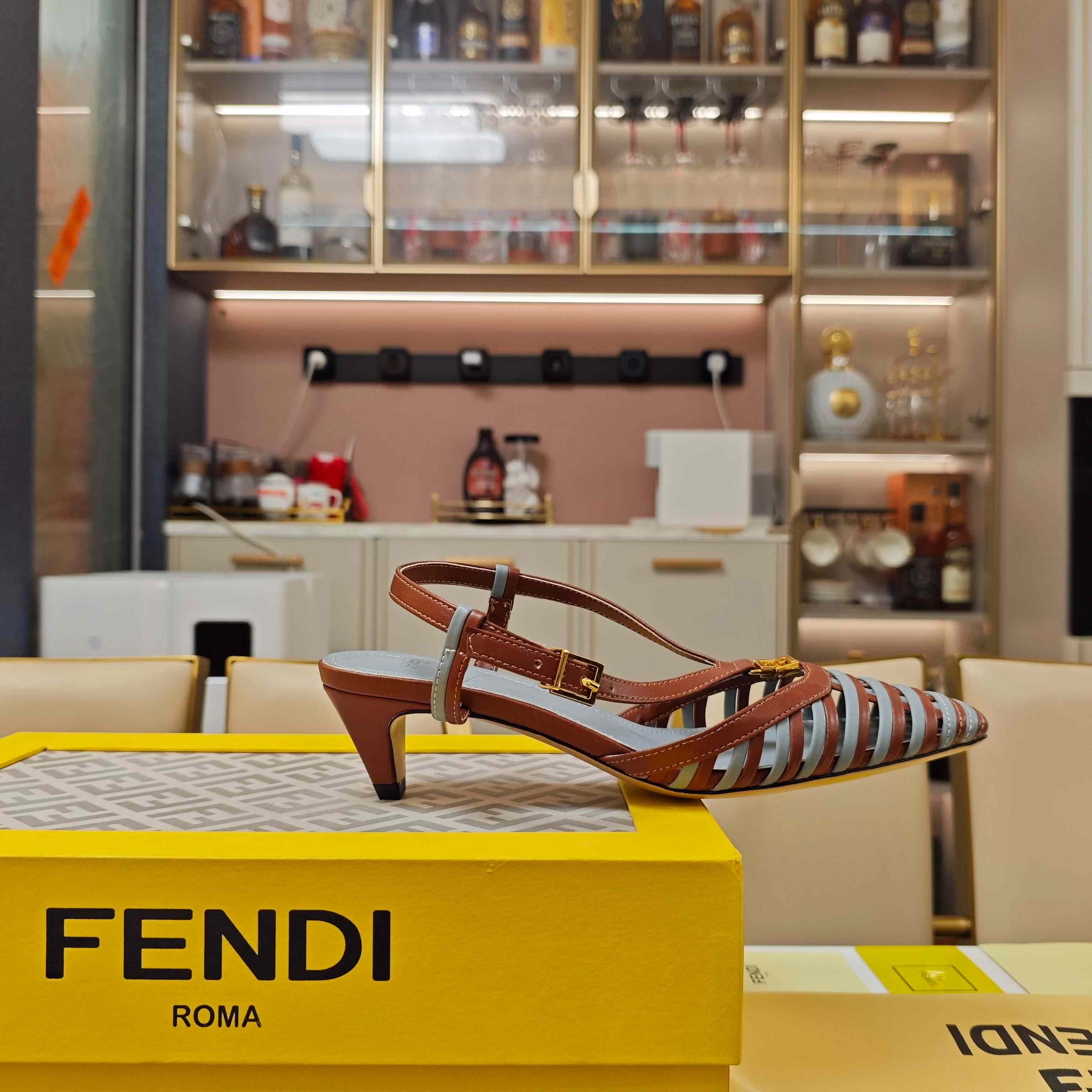 Fendi FFold Brown And Matcha Green Leather Low-heeled Slingbacks - DopestKickz