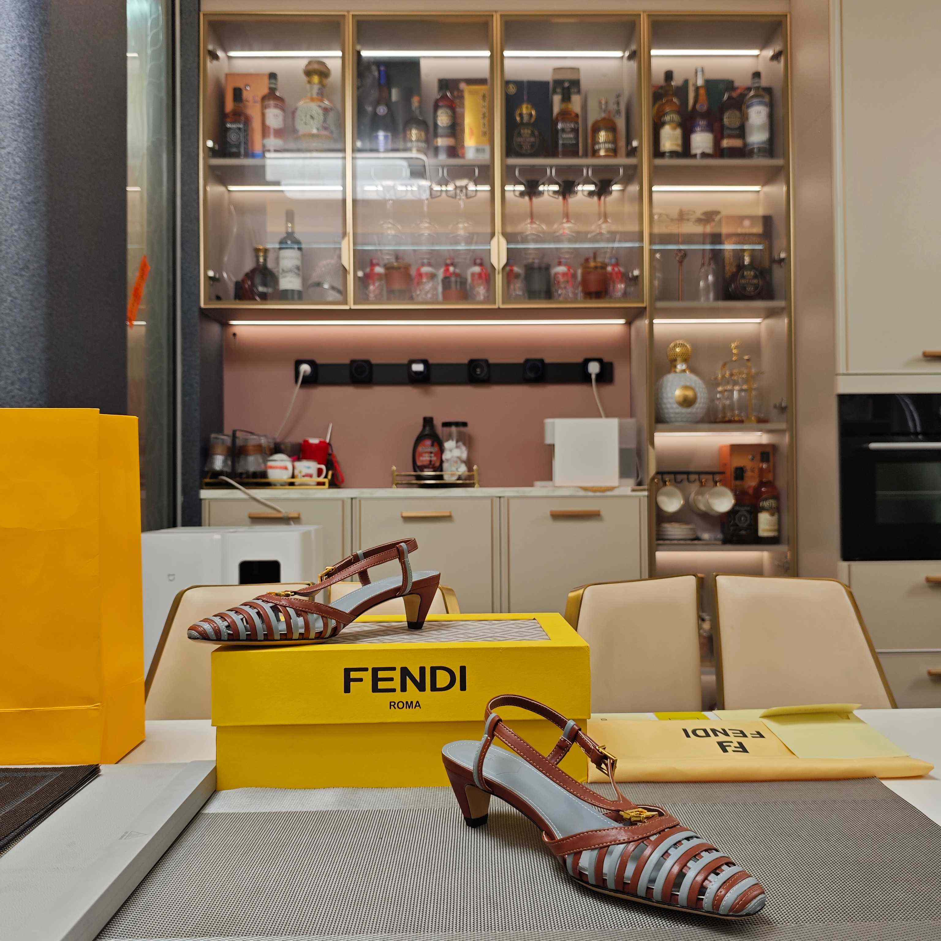 Fendi FFold Brown And Matcha Green Leather Low-heeled Slingbacks - DopestKickz