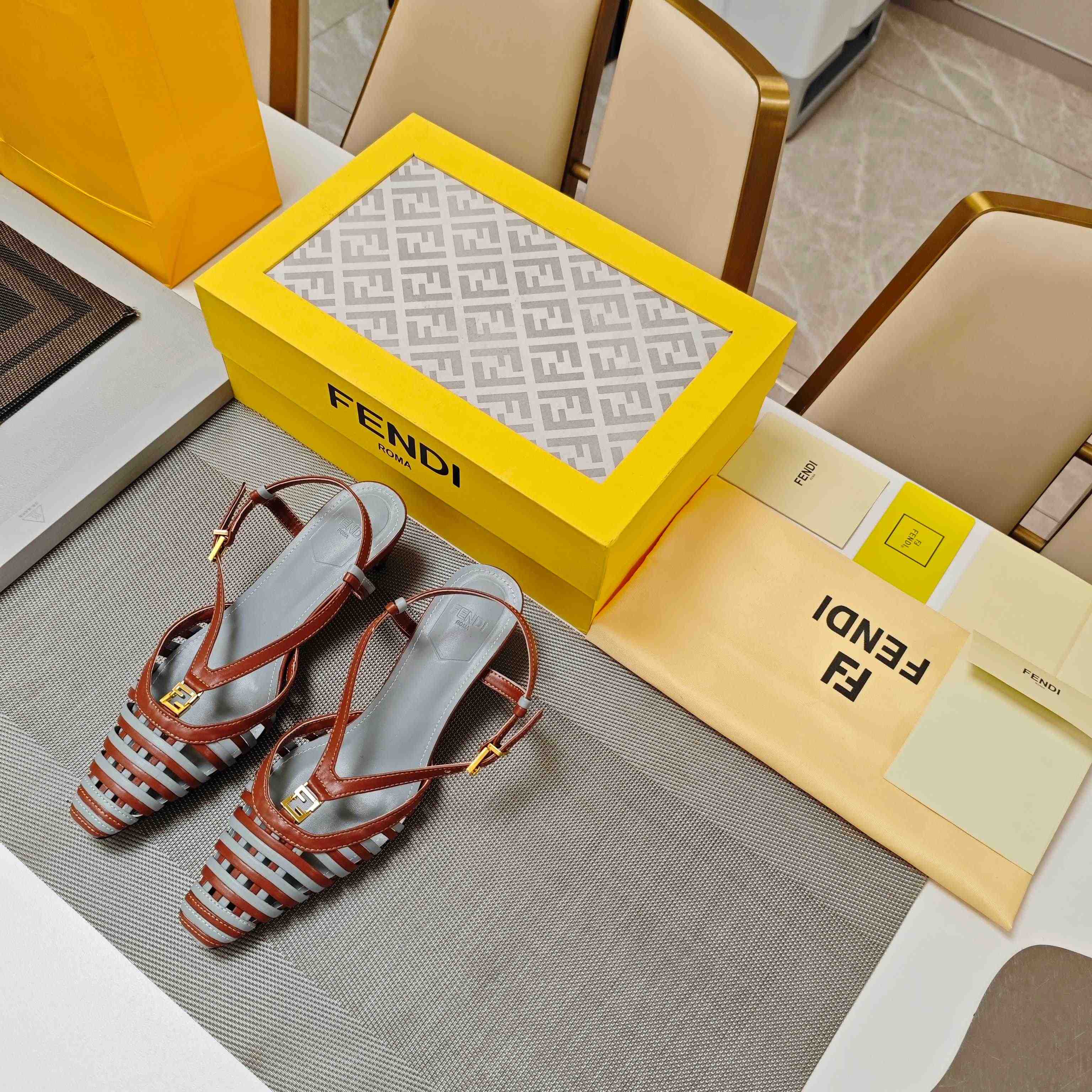 Fendi FFold Brown And Matcha Green Leather Low-heeled Slingbacks - DopestKickz