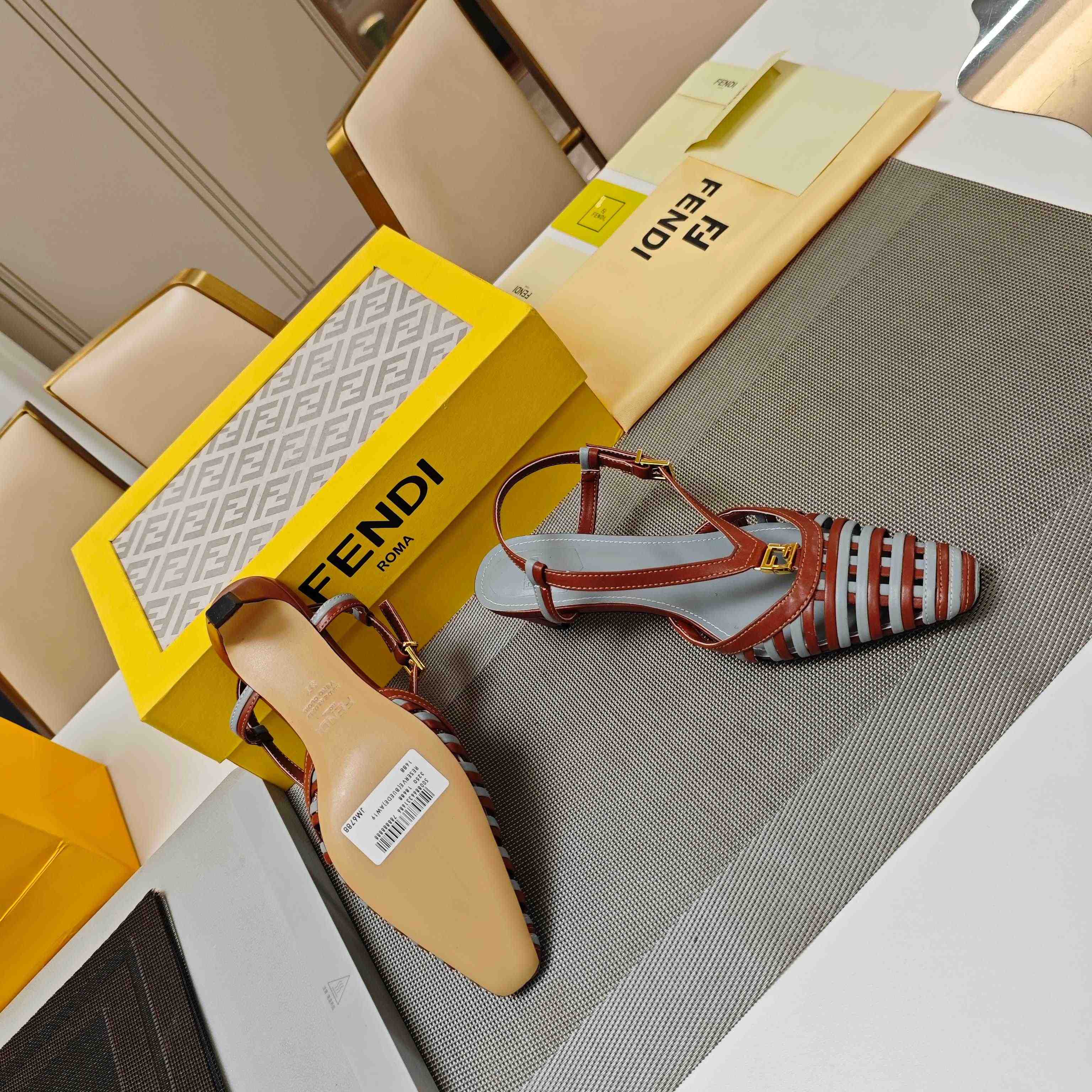 Fendi FFold Brown And Matcha Green Leather Low-heeled Slingbacks - DopestKickz