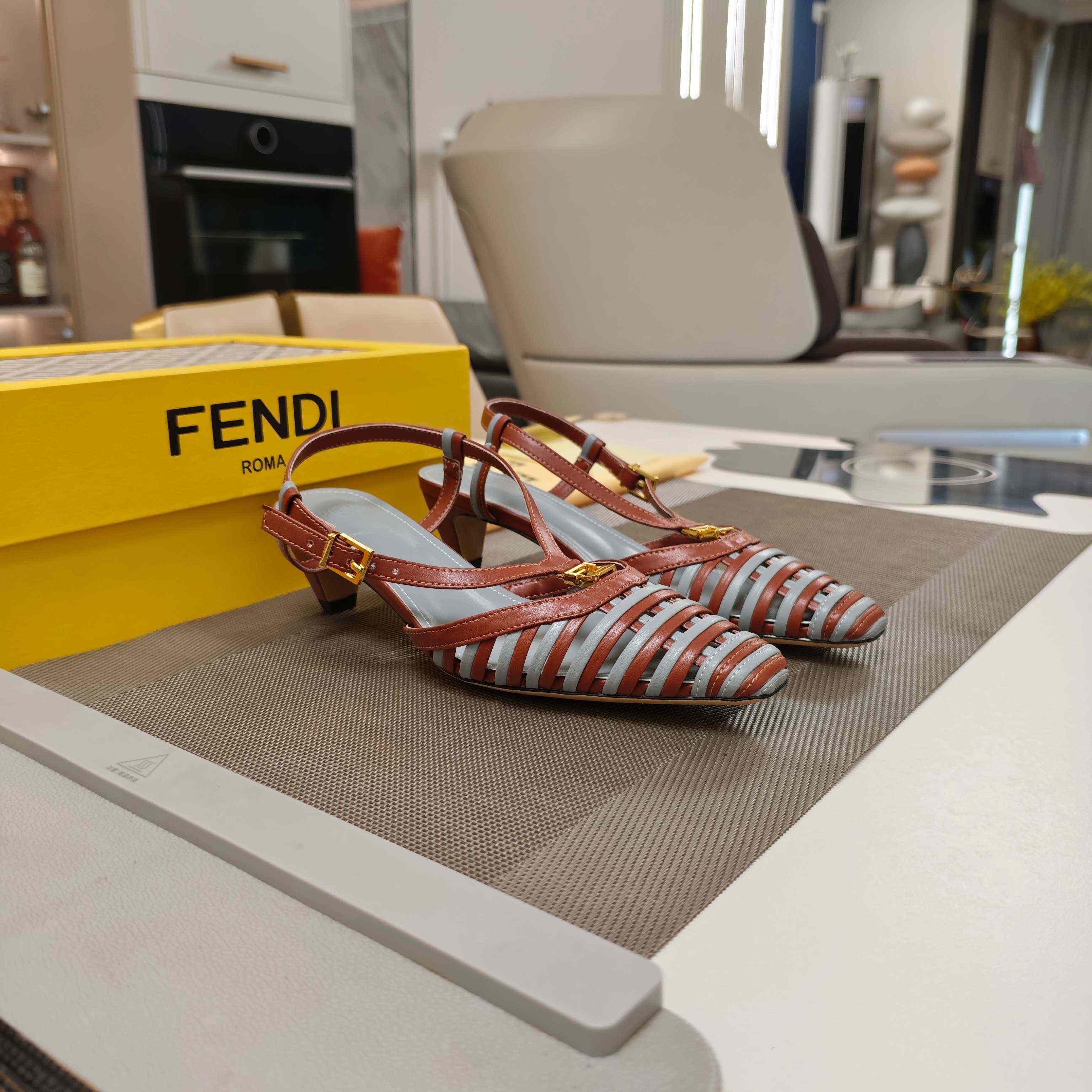Fendi FFold Brown And Matcha Green Leather Low-heeled Slingbacks - DopestKickz