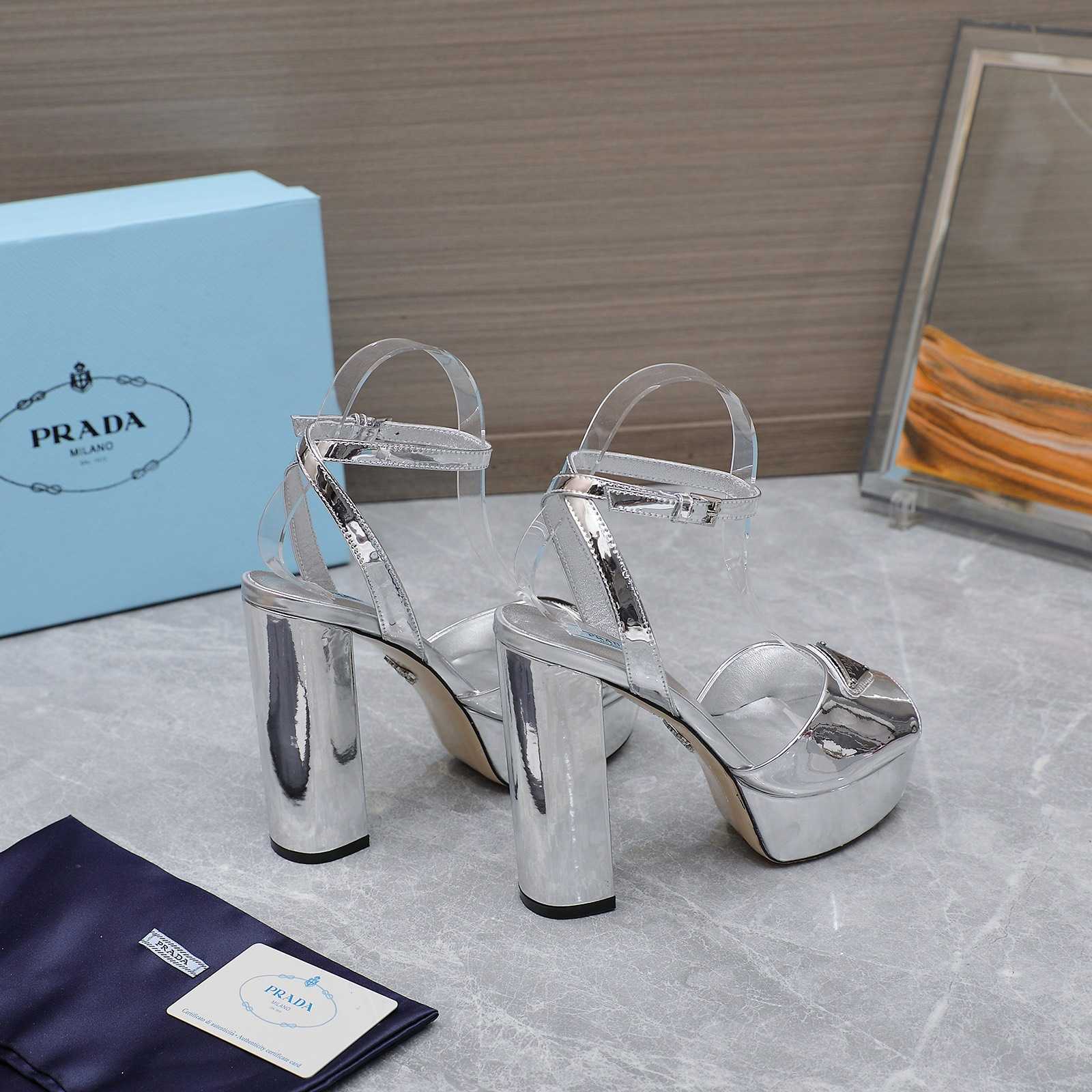 Prada Silver Tone Plateau Platform Sandals | Silver   13cm - DopestKickz