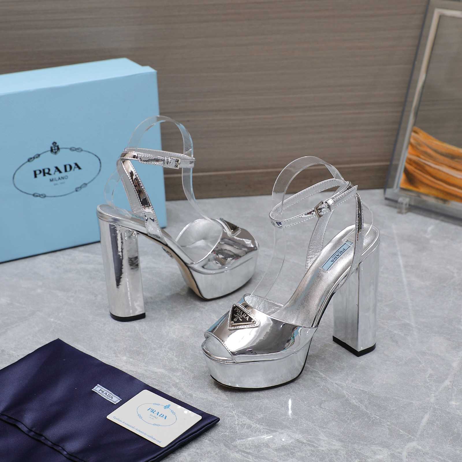 Prada Silver Tone Plateau Platform Sandals | Silver   13cm - DopestKickz