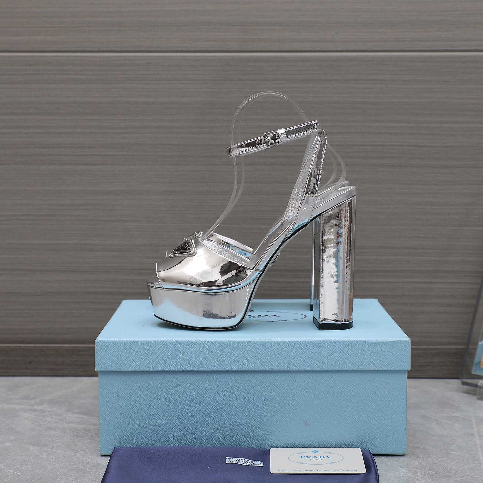 Prada Silver Tone Plateau Platform Sandals | Silver   13cm - DopestKickz
