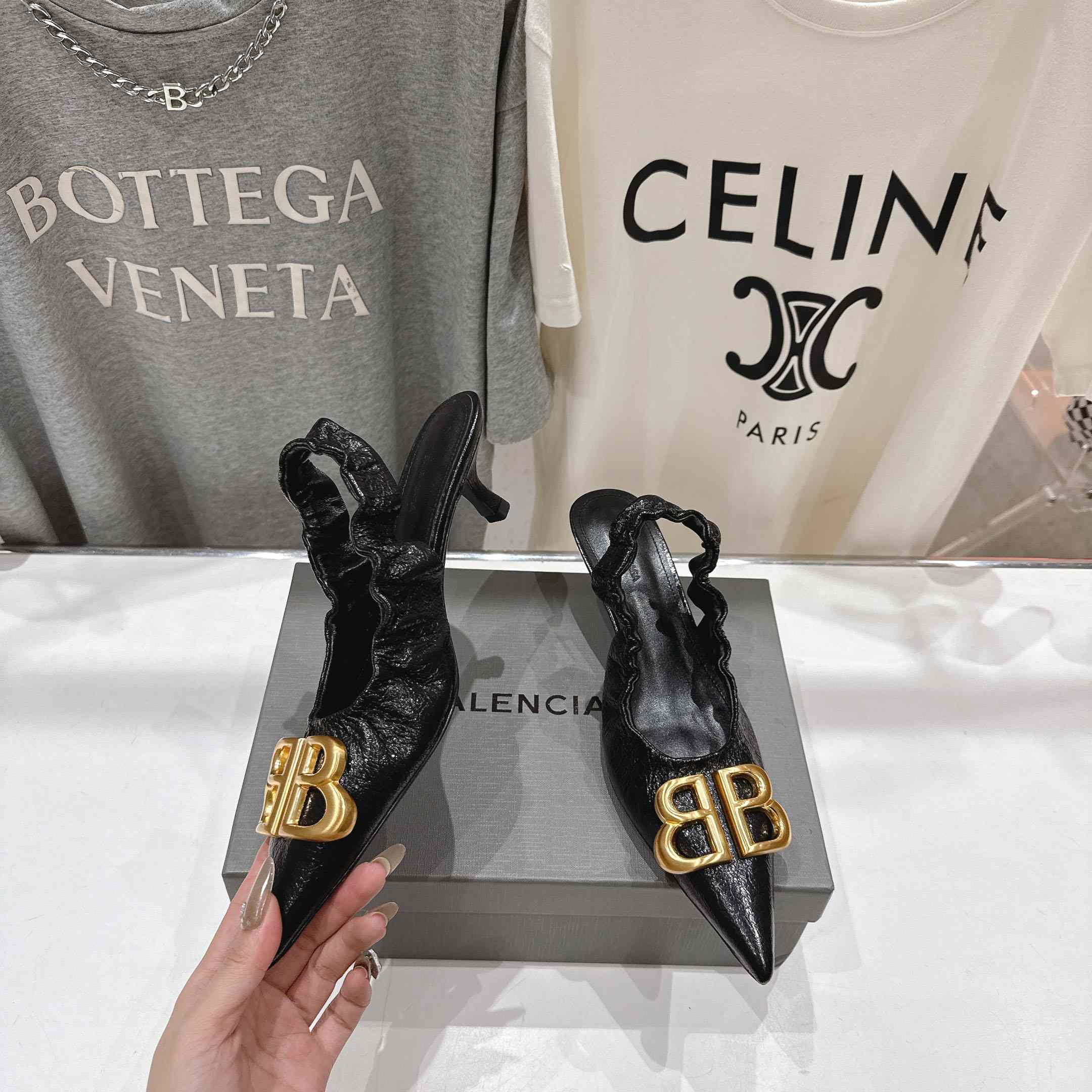 Balenciaga Monaco 50mm Slingback In Black Arena Lambskin - DopestKickz