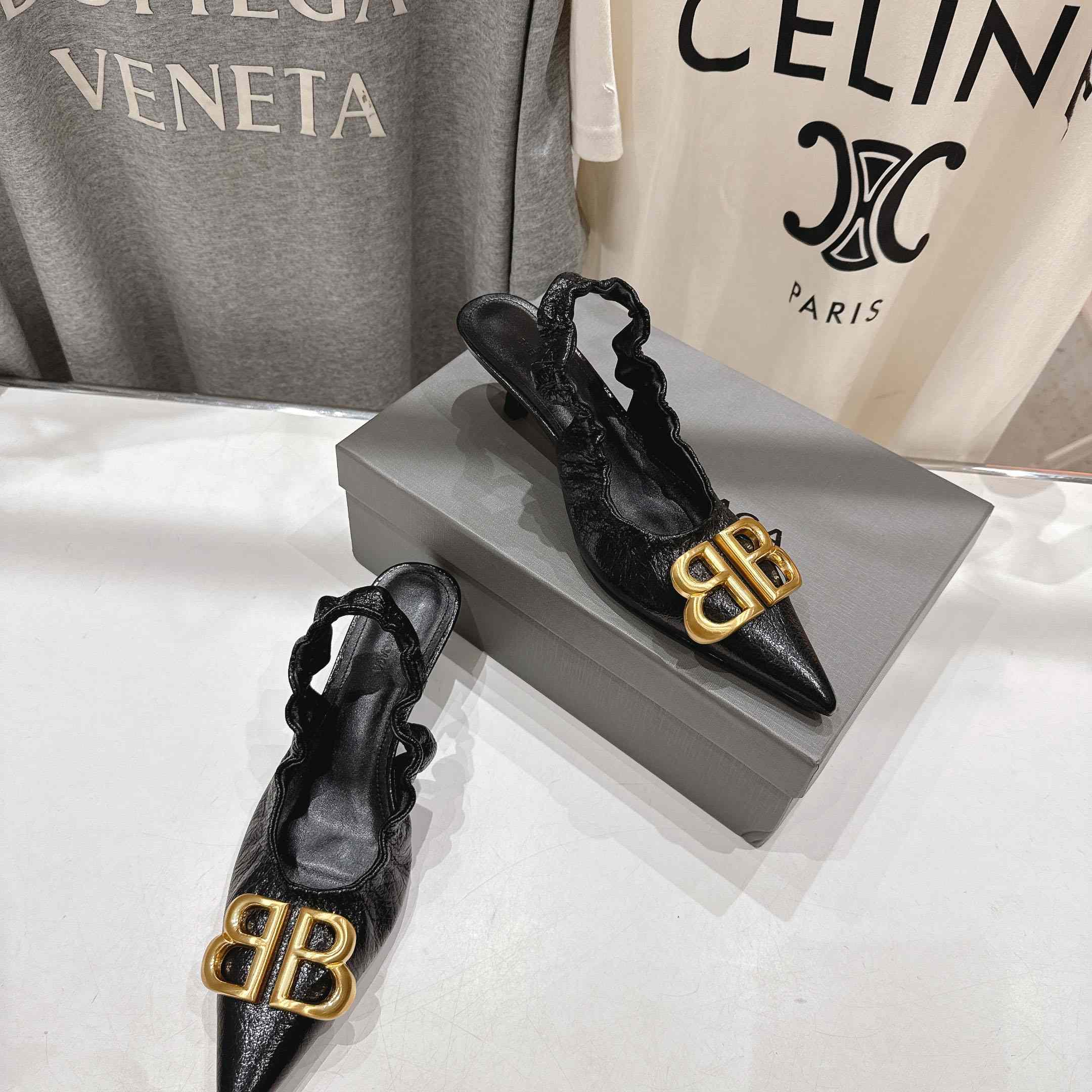 Balenciaga Monaco 50mm Slingback In Black Arena Lambskin - DopestKickz