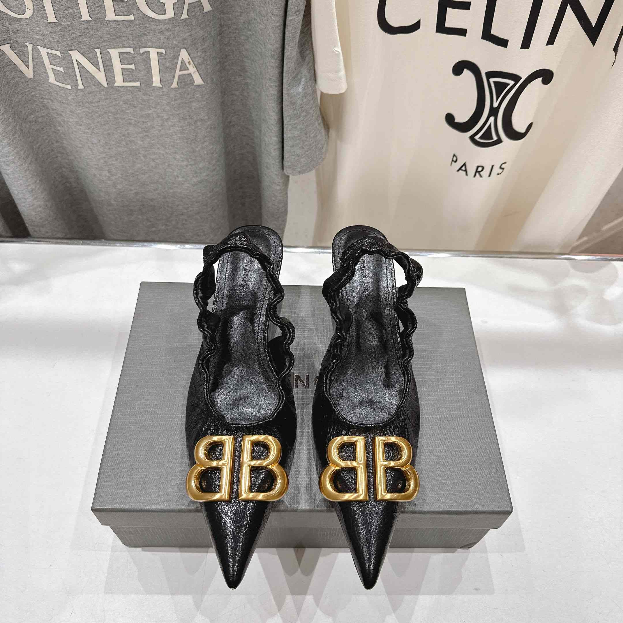 Balenciaga Monaco 50mm Slingback In Black Arena Lambskin - DopestKickz