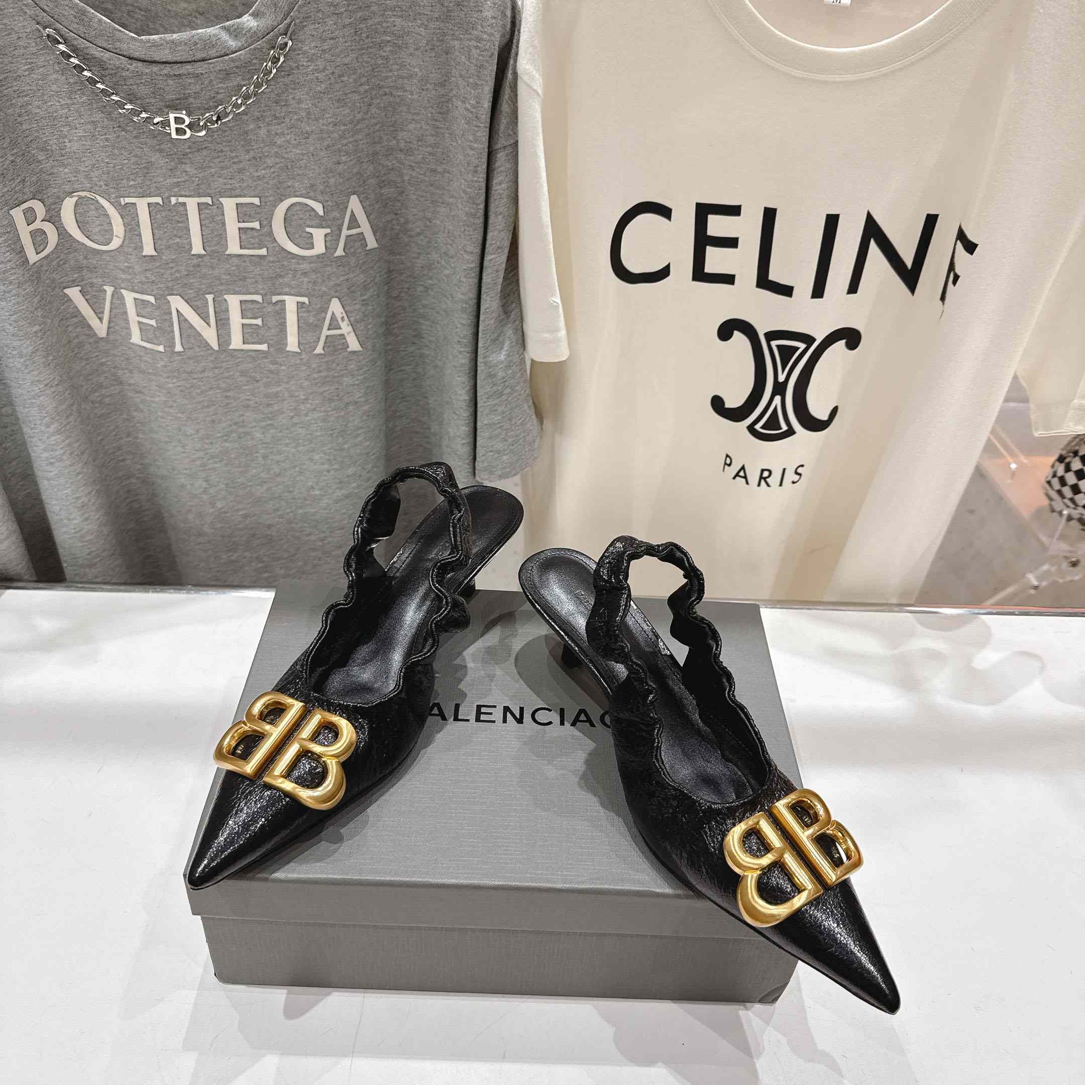 Balenciaga Monaco 50mm Slingback In Black Arena Lambskin - DopestKickz