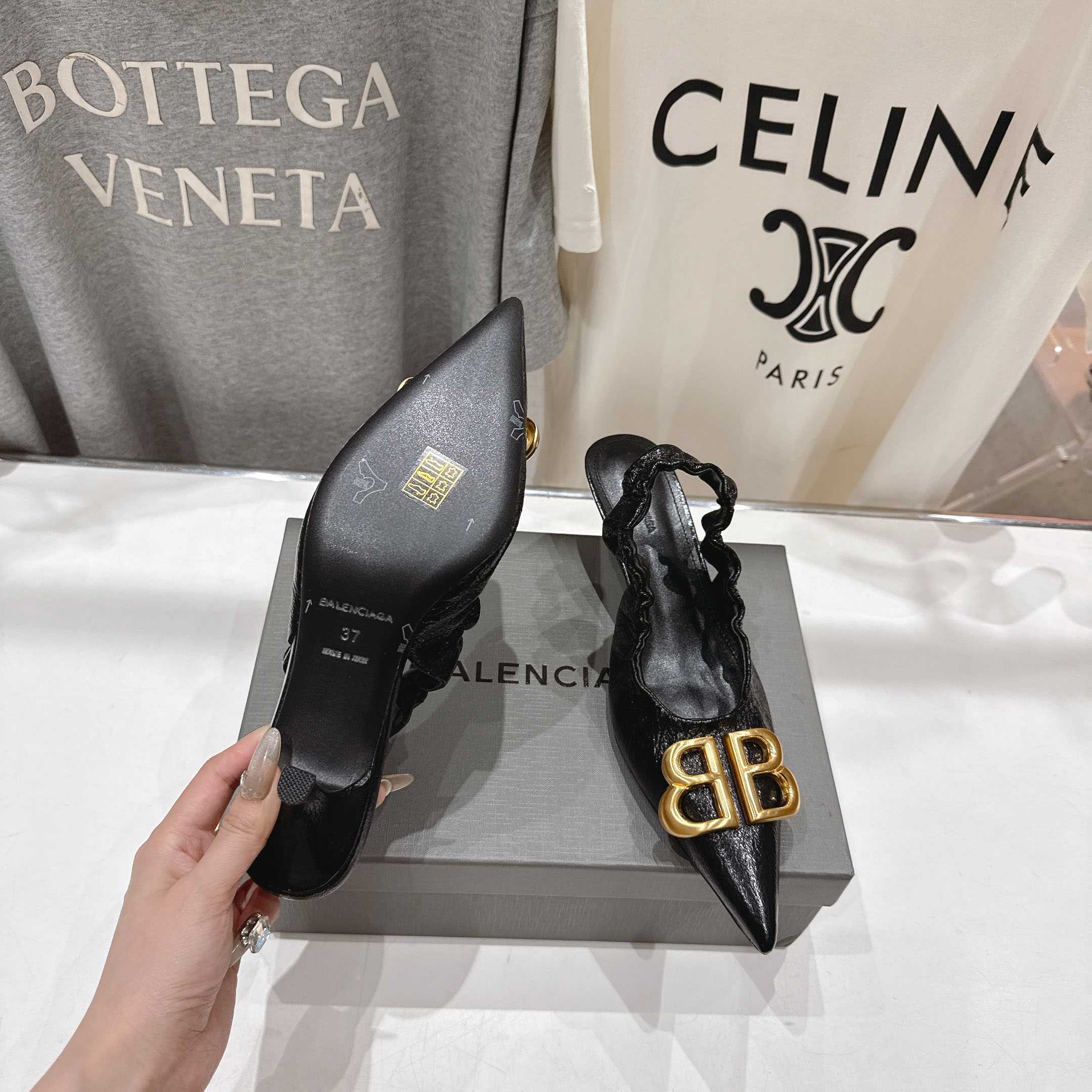 Balenciaga Monaco 50mm Slingback In Black Arena Lambskin - DopestKickz