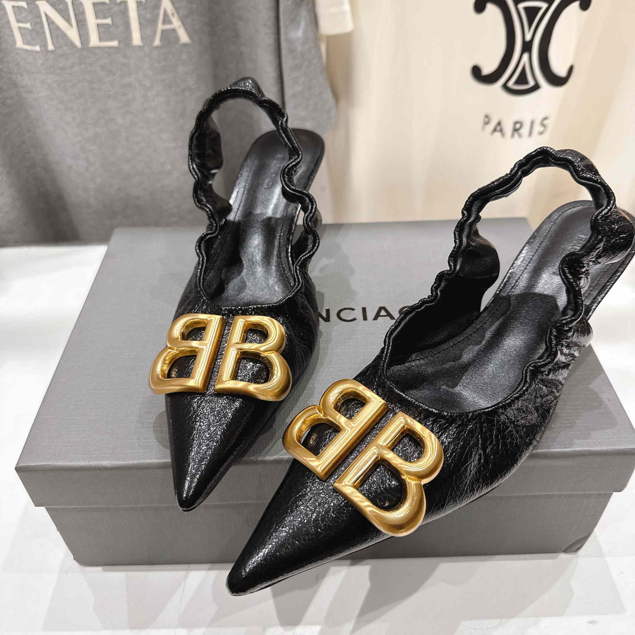 Balenciaga Monaco 50mm Slingback In Black Arena Lambskin - DopestKickz