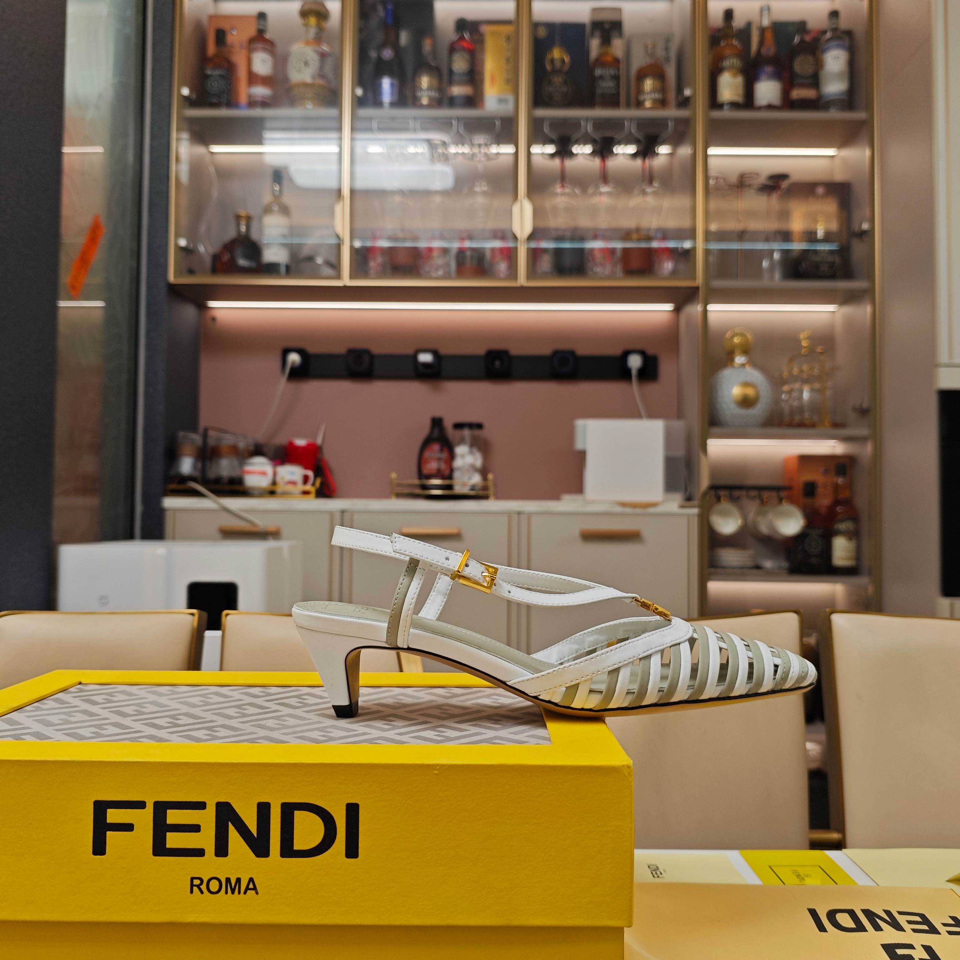 Fendi FFold Leather Low-heeled Slingbacks - DopestKickz