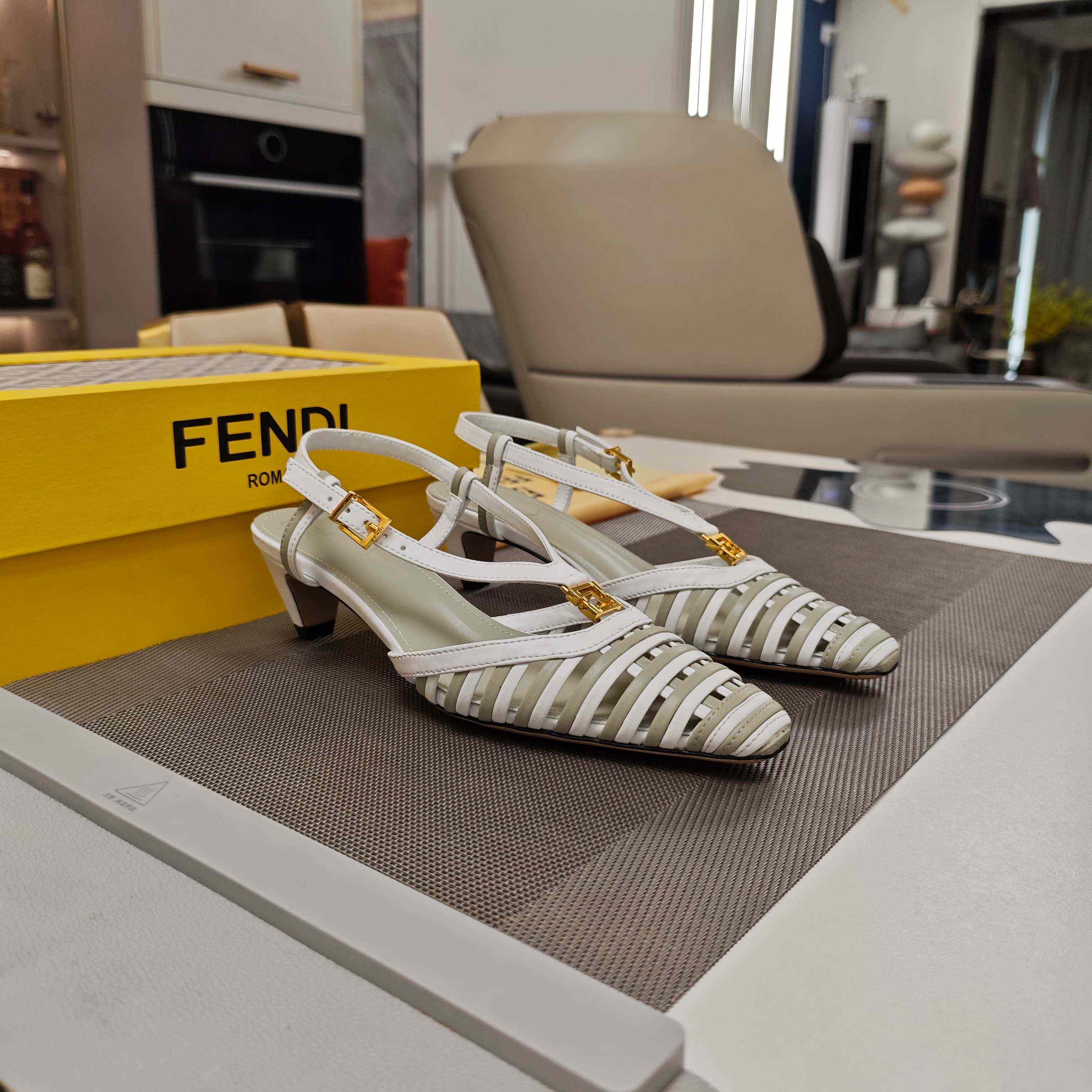 Fendi FFold Leather Low-heeled Slingbacks - DopestKickz