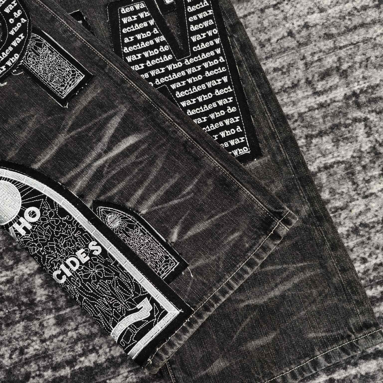 Who Decides War Motif Patched Jeans   701 - DopestKickz