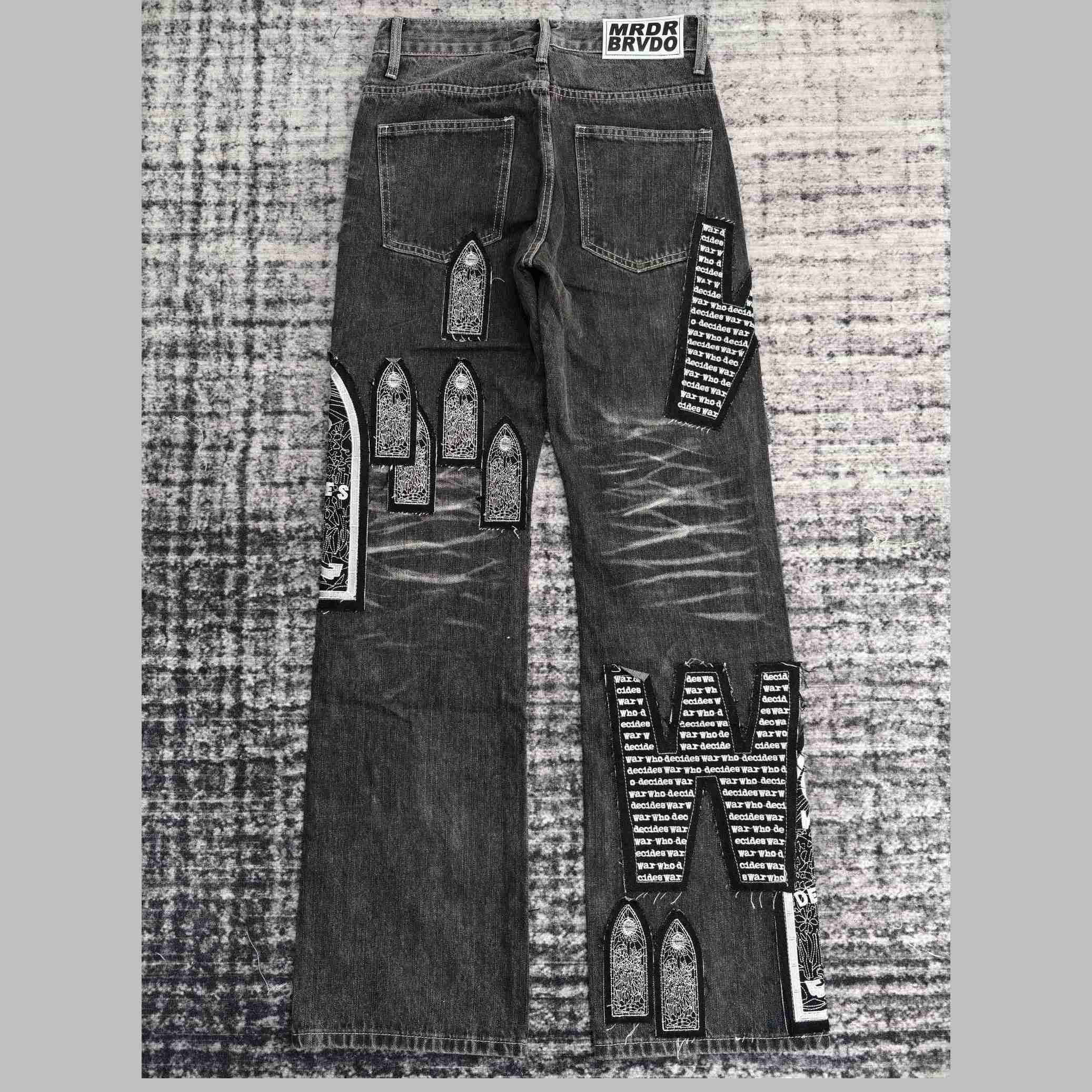 Who Decides War Motif Patched Jeans   701 - DopestKickz