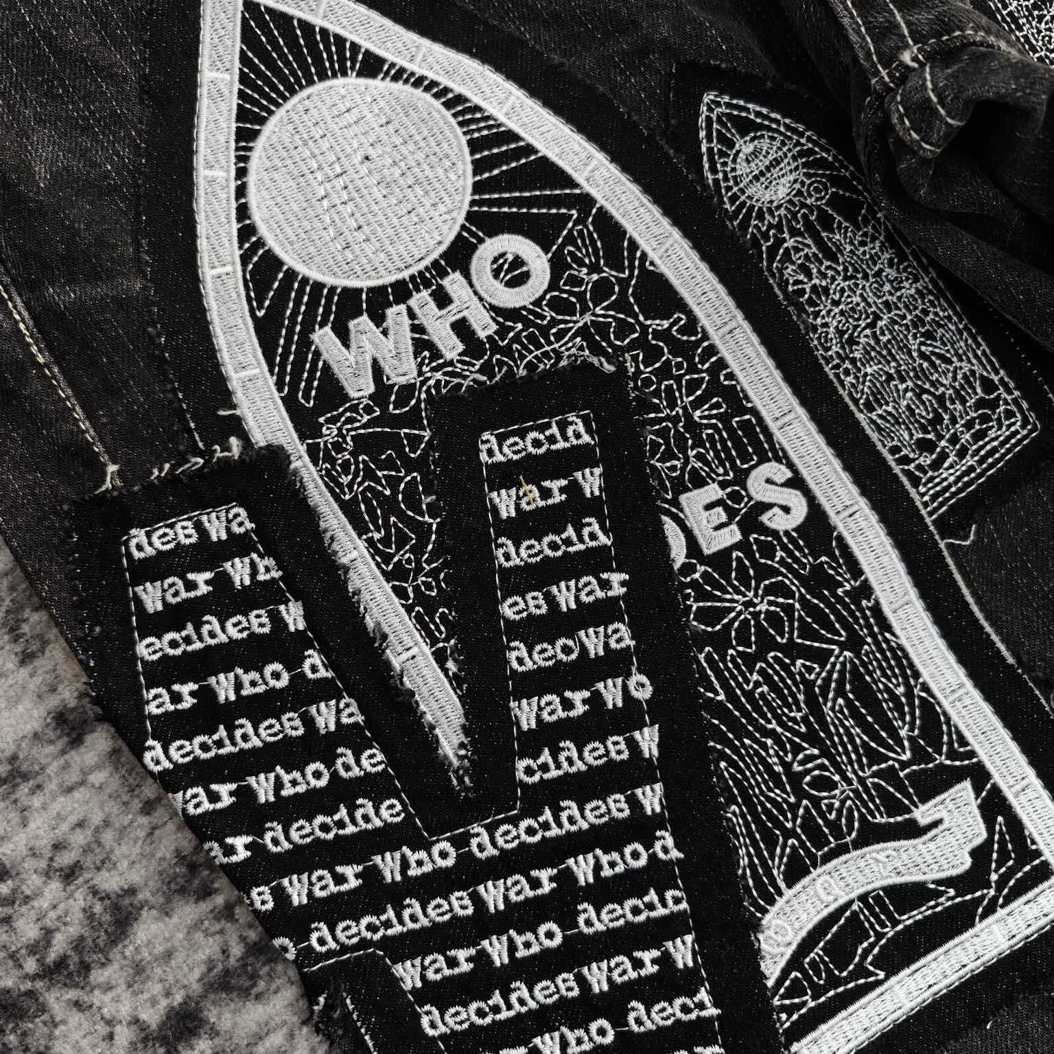 Who Decides War Motif Patched Jeans   701 - DopestKickz