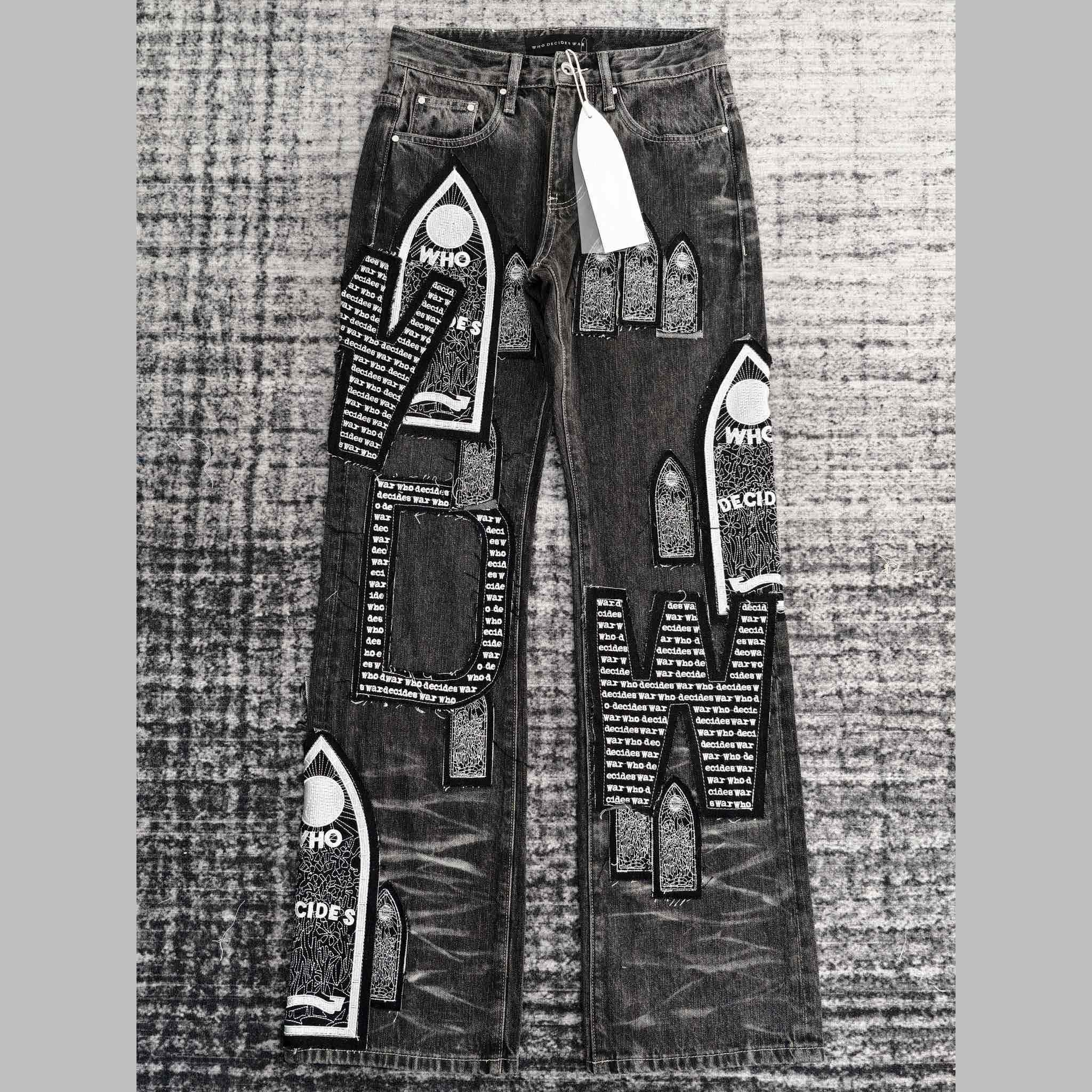 Who Decides War Motif Patched Jeans   701 - DopestKickz